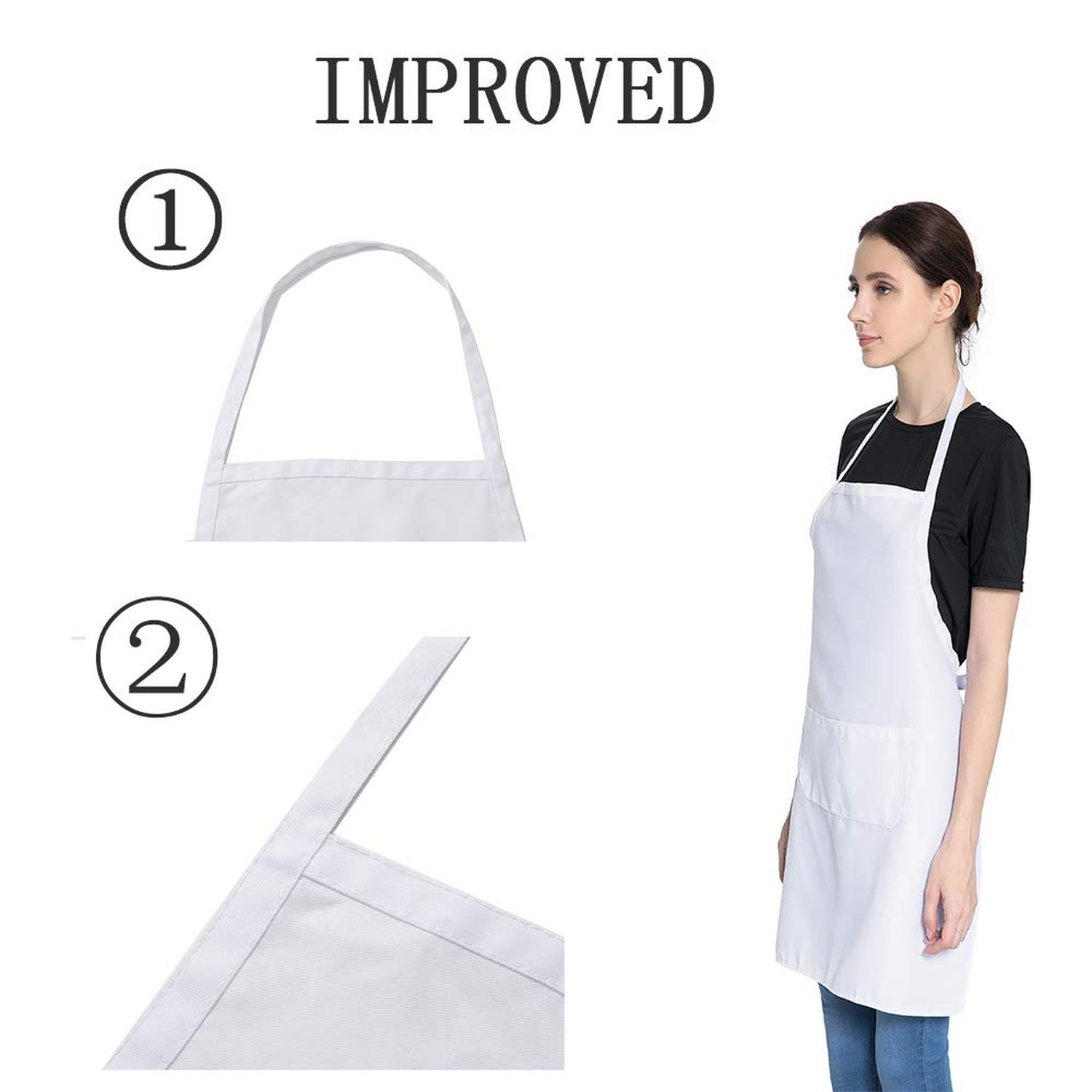 Total 6PCS White Apron for Women Adult Unisex Plain Color Bib aprons with 2 F…
