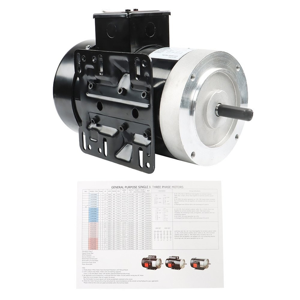 2HP 115/230V General Purpose Motor 3450RPM Electric Motor 56C Single Phase New