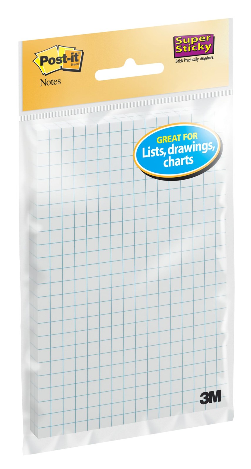 Post it Super Sticky Notes 4 x 6 White and Blue Grid Lines 2 Pads 50 Sheets