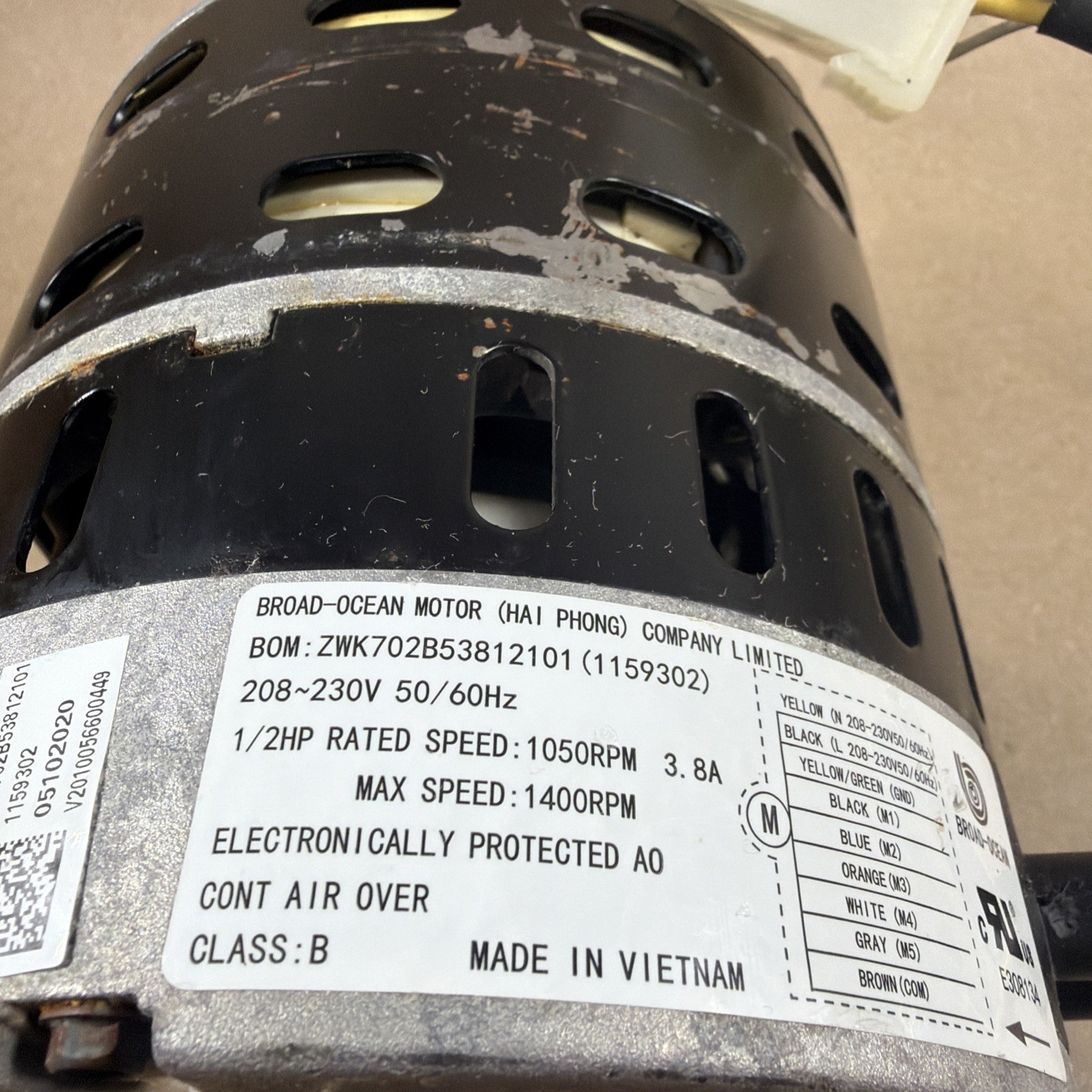 TESTED🔥 BROAD-OCEAN ECM BLOWER MOTOR 1/2HP 208-230V ZWK702B53812101