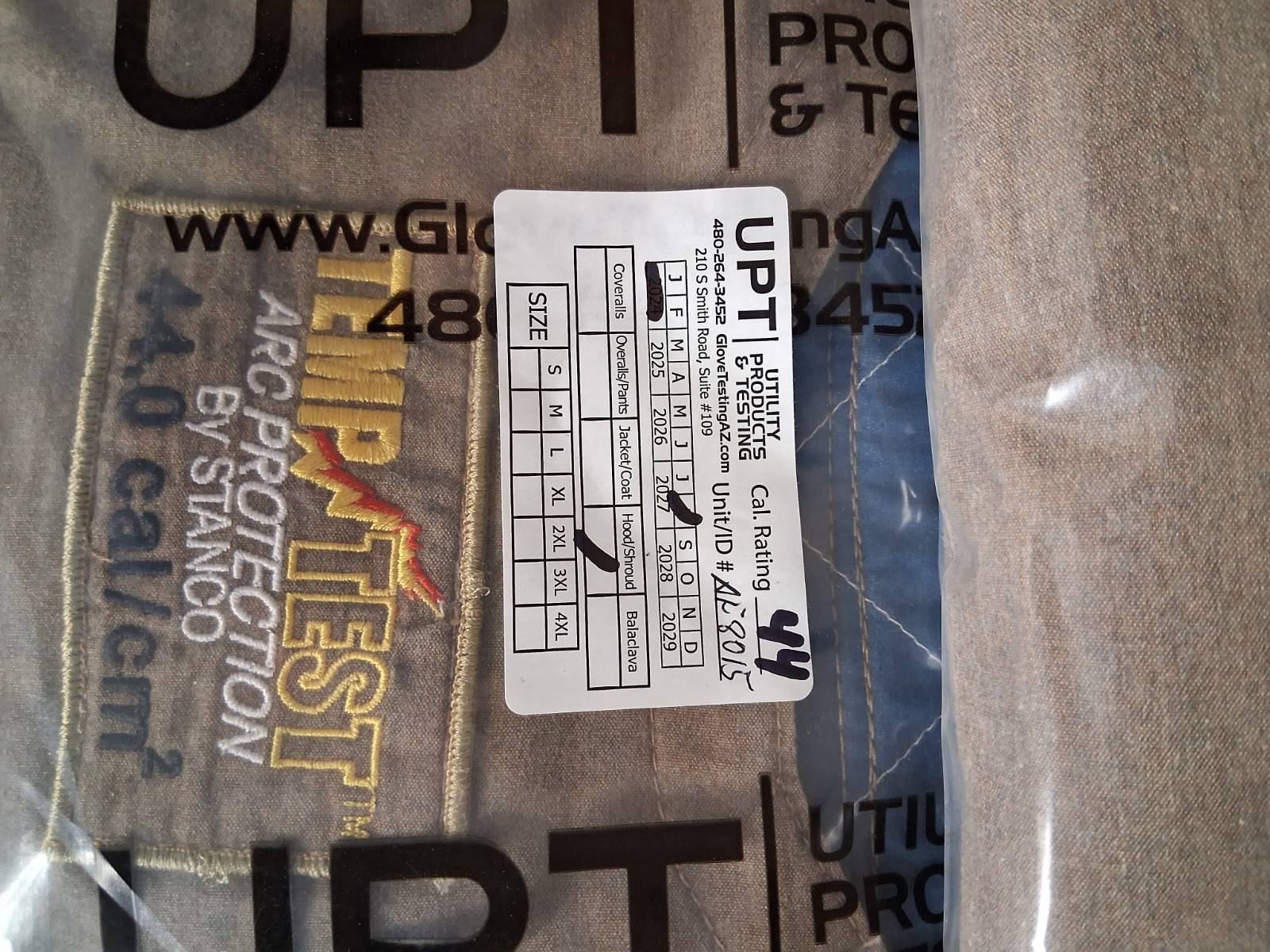 Temp-Test Arc kit By Stanco 44.0 cal/cm2 2xl overalls LG jacket hood used #7