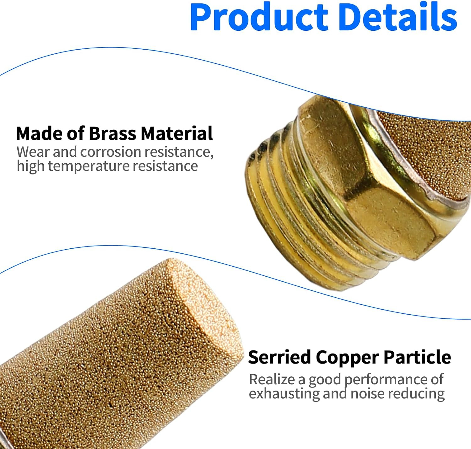 Zorfeter 10Pcs Pneumatic Brass Exhaust Muffler Filter, 1/8″ NPT Male Thread Hex