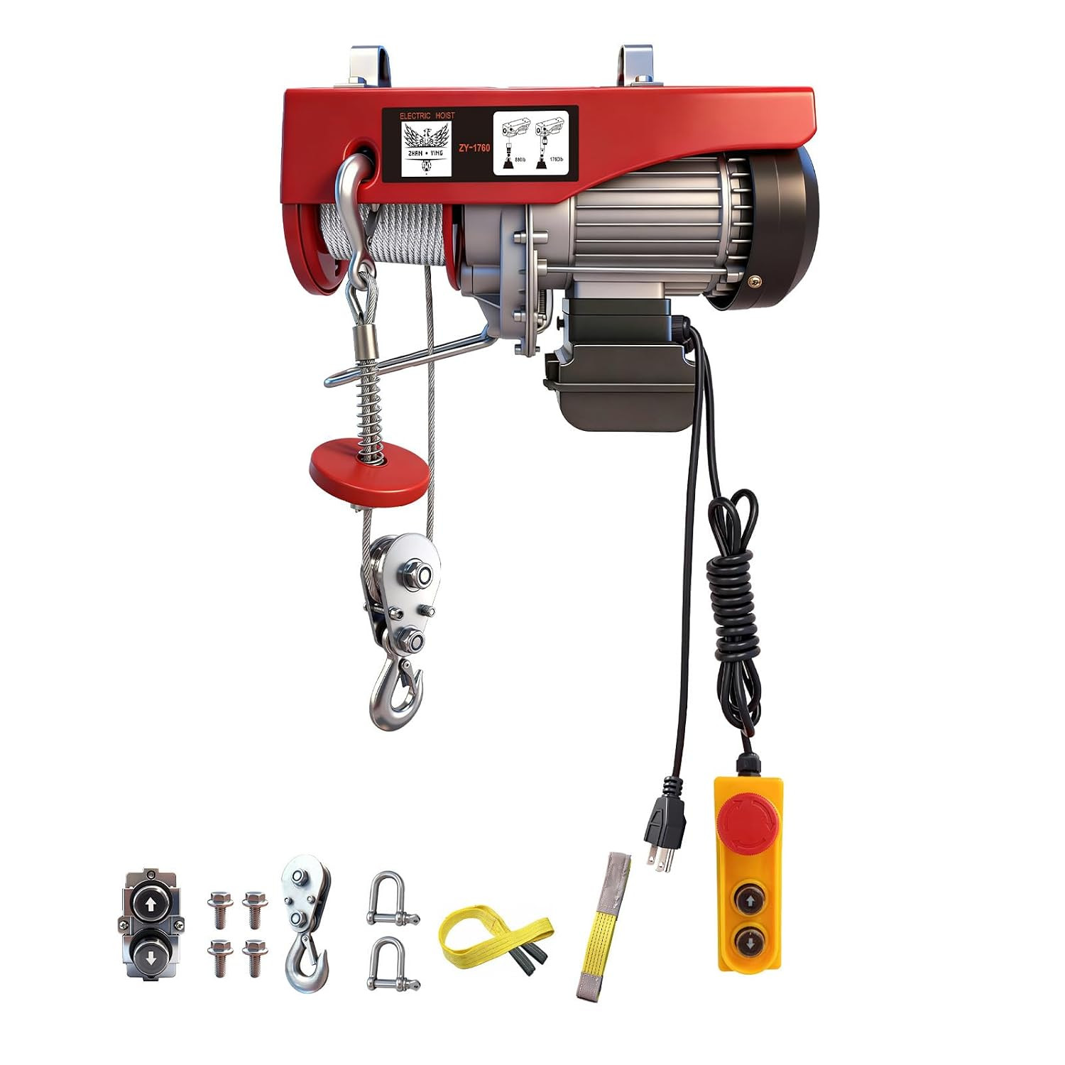 Electric Hoist, 440 Lbs Material Handling Tool, 110V Electric Winch with 14Ft Wi