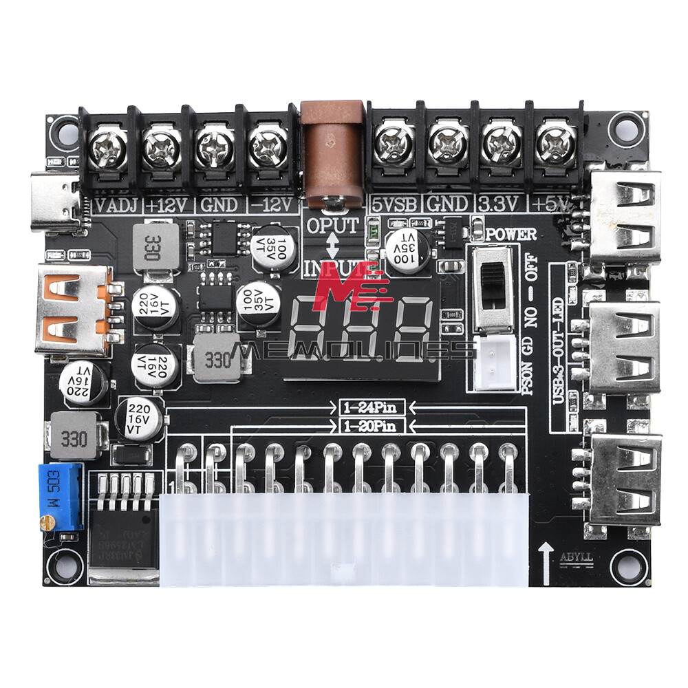 20/24Pin ATX Power Supply Breakout Board Adjustable Voltage Module + Case USA