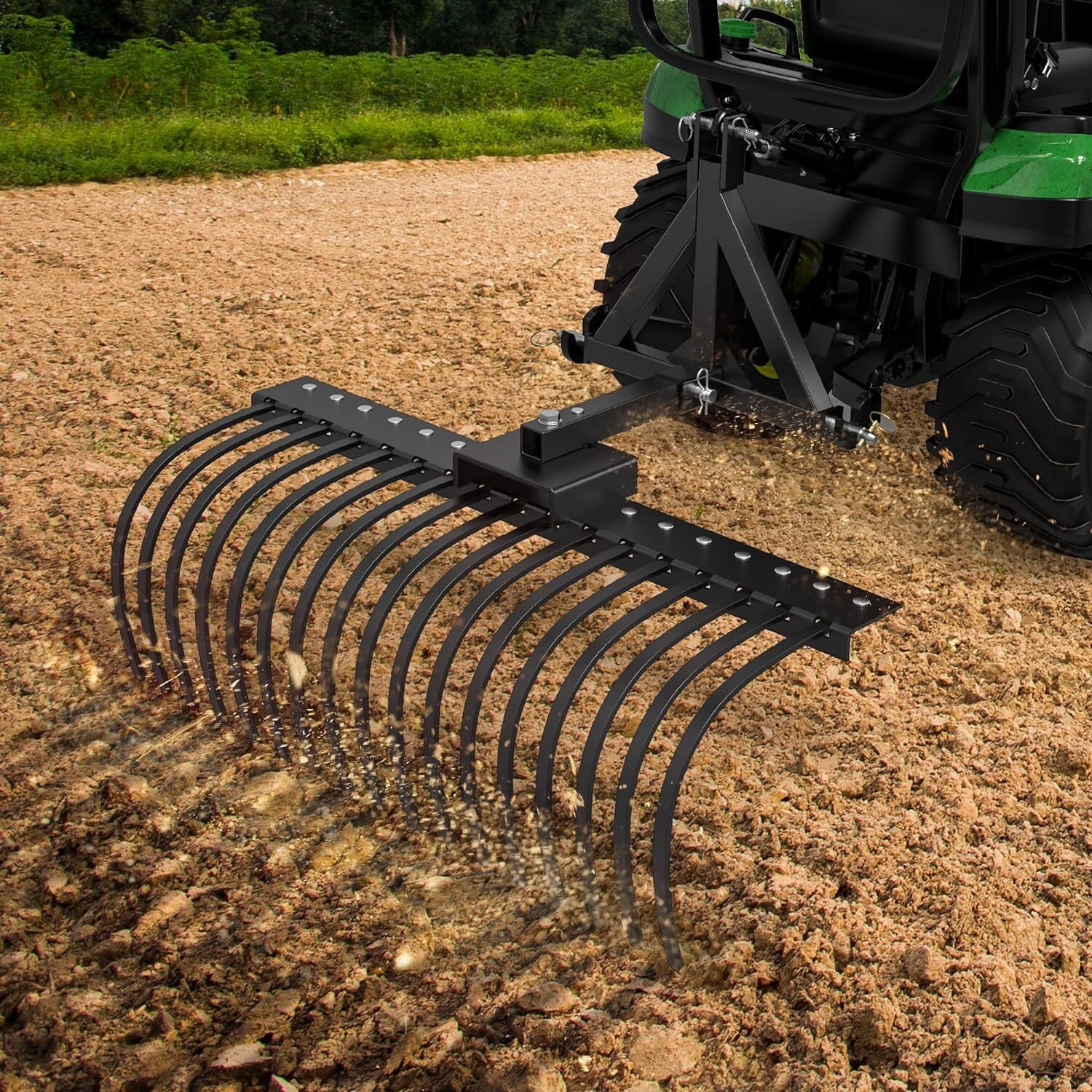 48″ Tractor Rake with 2″ Receiver 17 Steel Tines for Lawn Tractors ATVs / UTVs