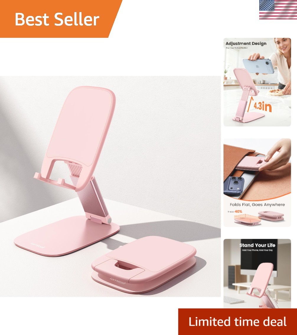Ultra-Slim Pink Phone Stand – Adjustable & Portable Desk Accessory for Women