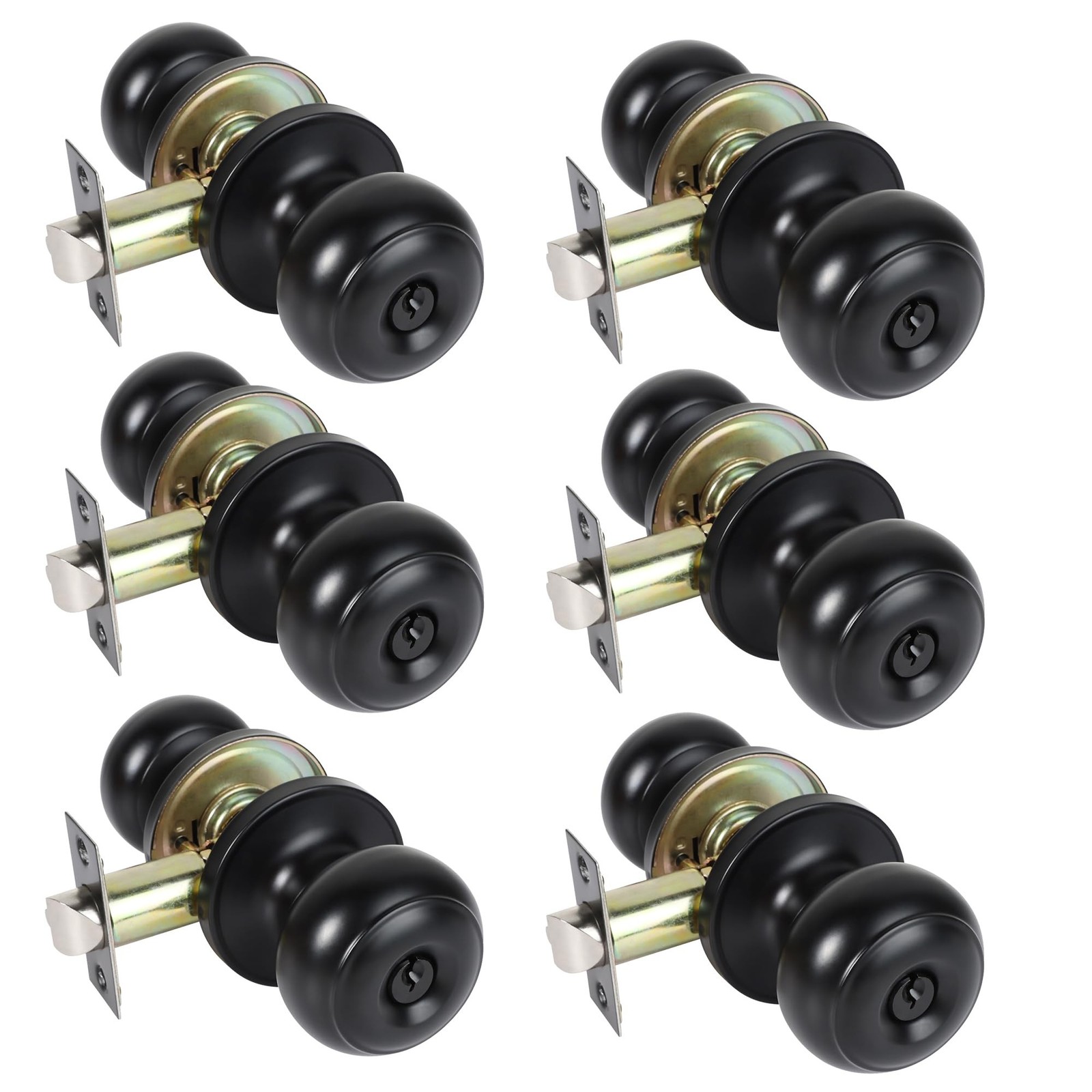 TDCHINGES 6 Pack Keyed Black Door Knob with Lock Key for Bedrooms Bathroom Cl…
