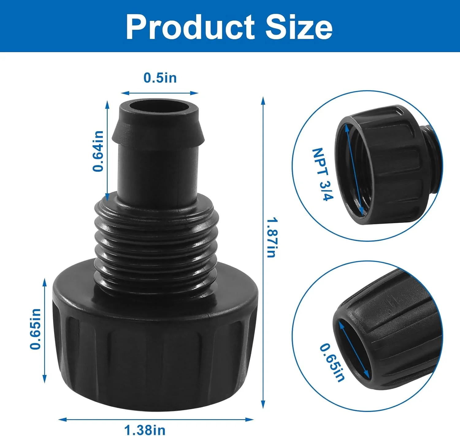 4 Pack 1/2 Inch Drip Irrigation Hose Connectors, 3/4 Inch Female Pipe Thread to