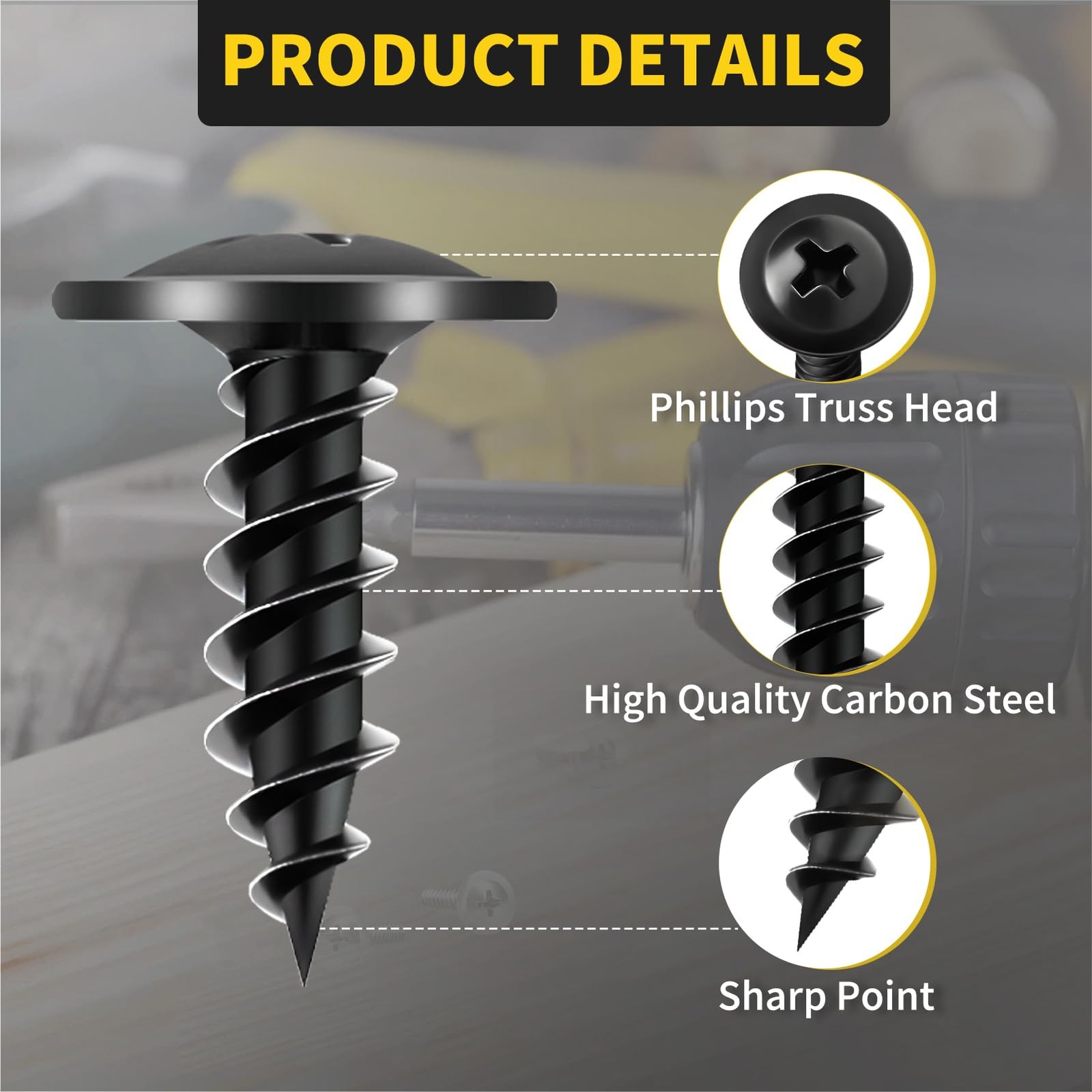Wood Screws 5/8 Inch, 145 PCS Premium Phillips Truss Head Black Wood Screws, …