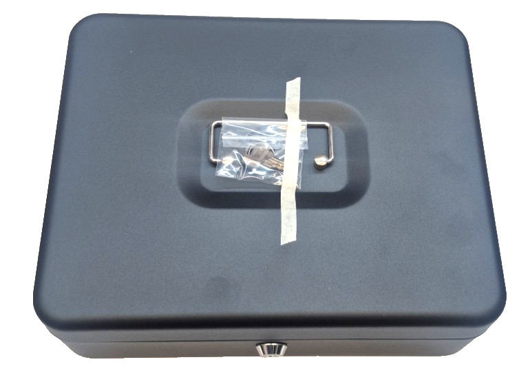 Solid Steel Cash Box With Key Lock And Tiered Tray For Secure Storage