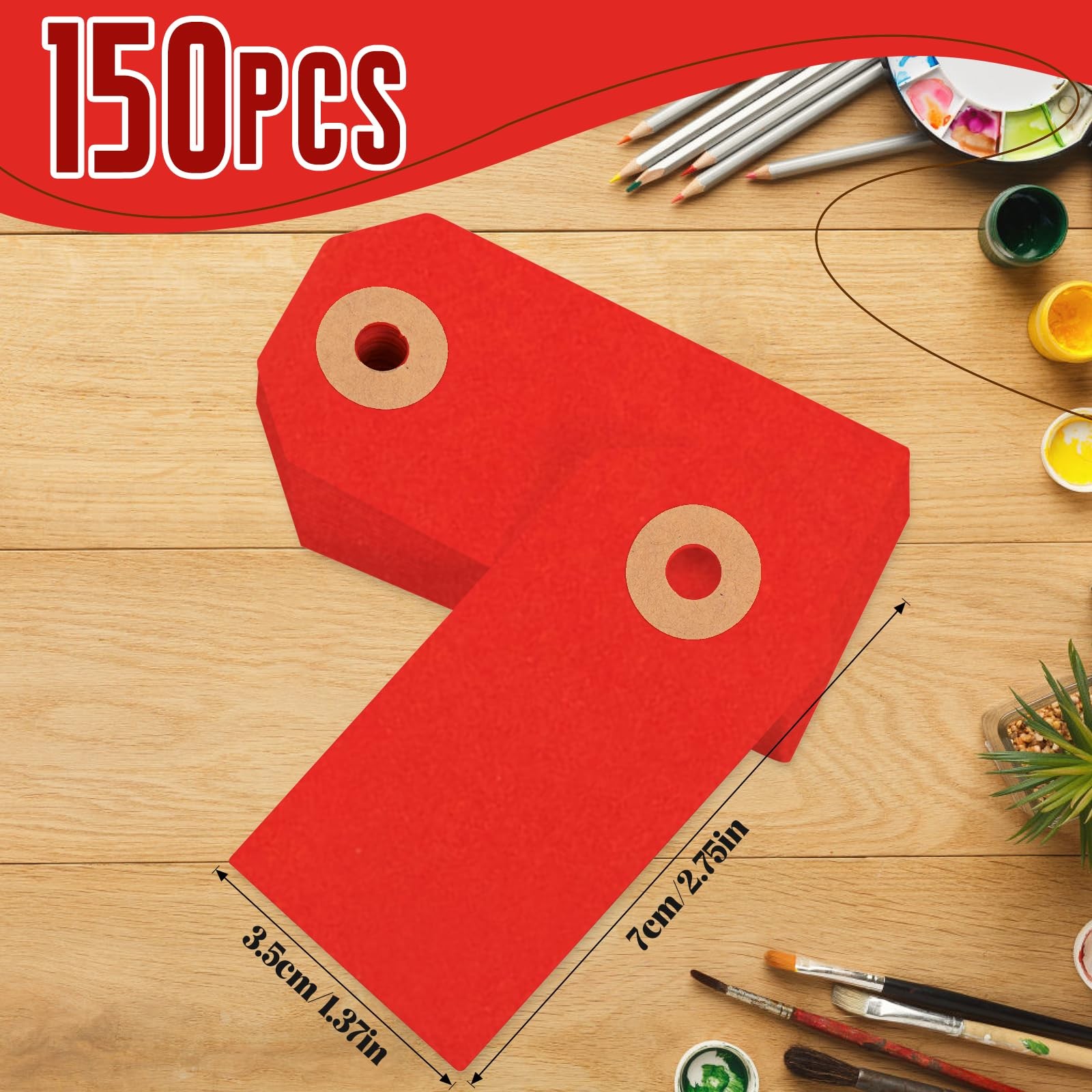 150 PCS 2 3/4 x 1 3/8 Inch Red Colored Blank Manila Shipping Tags With String