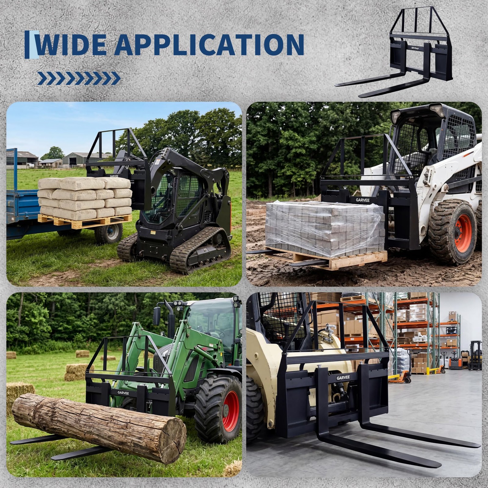 45″ Pallet Fork Frame with 48″ Fork Blades Universal Skid Steer Pallet Fork Atta