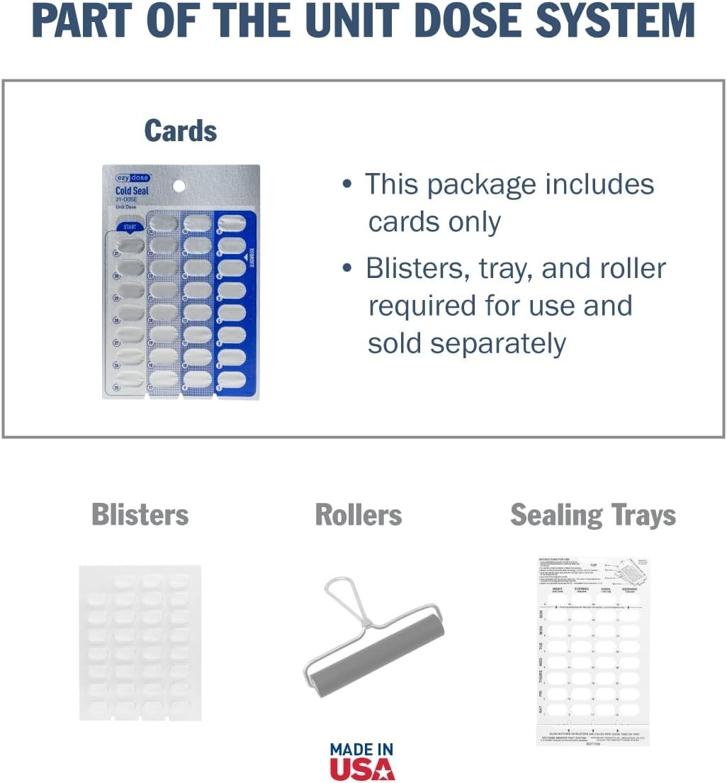 Ezy Dose 31-Day Daily Disposable Cards Case of 500 USE WITH Cold Seal System