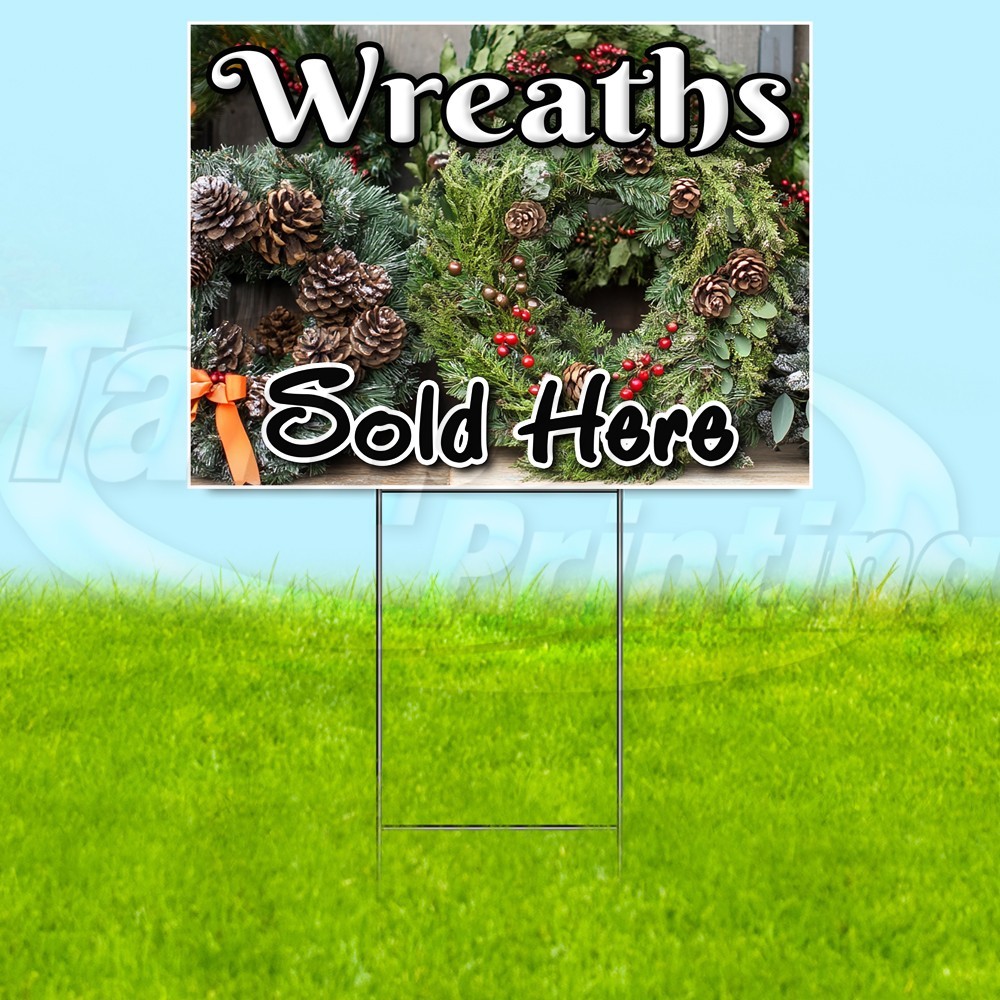 WREATHS SOLD HERE 18×24 Yard Sign Plastic Corrugated WITH STAKE USA YS08116