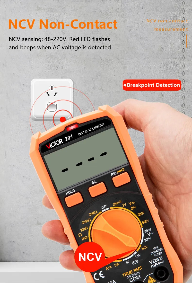Digital Multimeter Portable Compact Manual Ranging Voltage Current Resistance