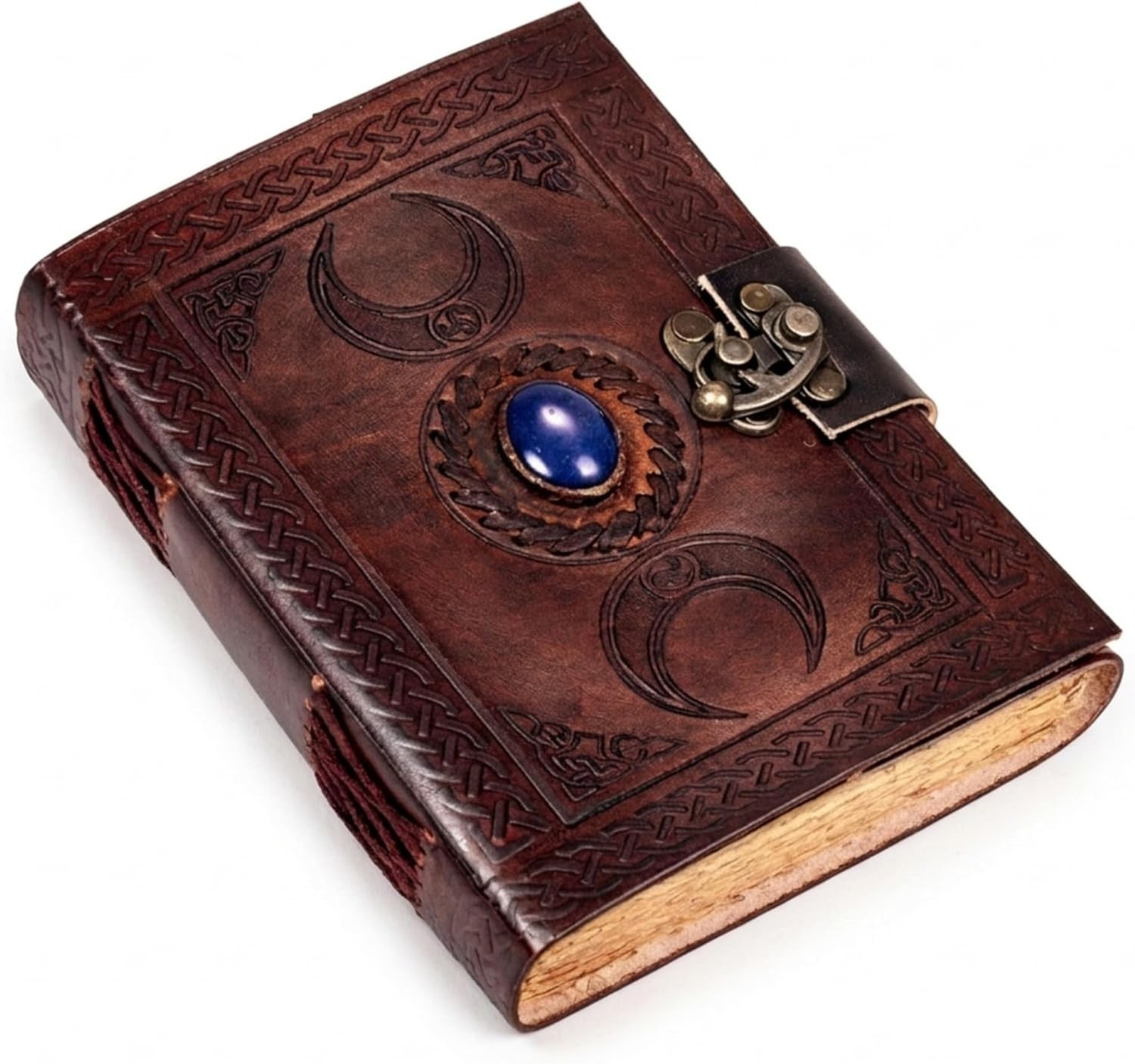 3 Moon Blue Lapis Embossed Vintage Leather Journal | 240 Pages of Antique Han…