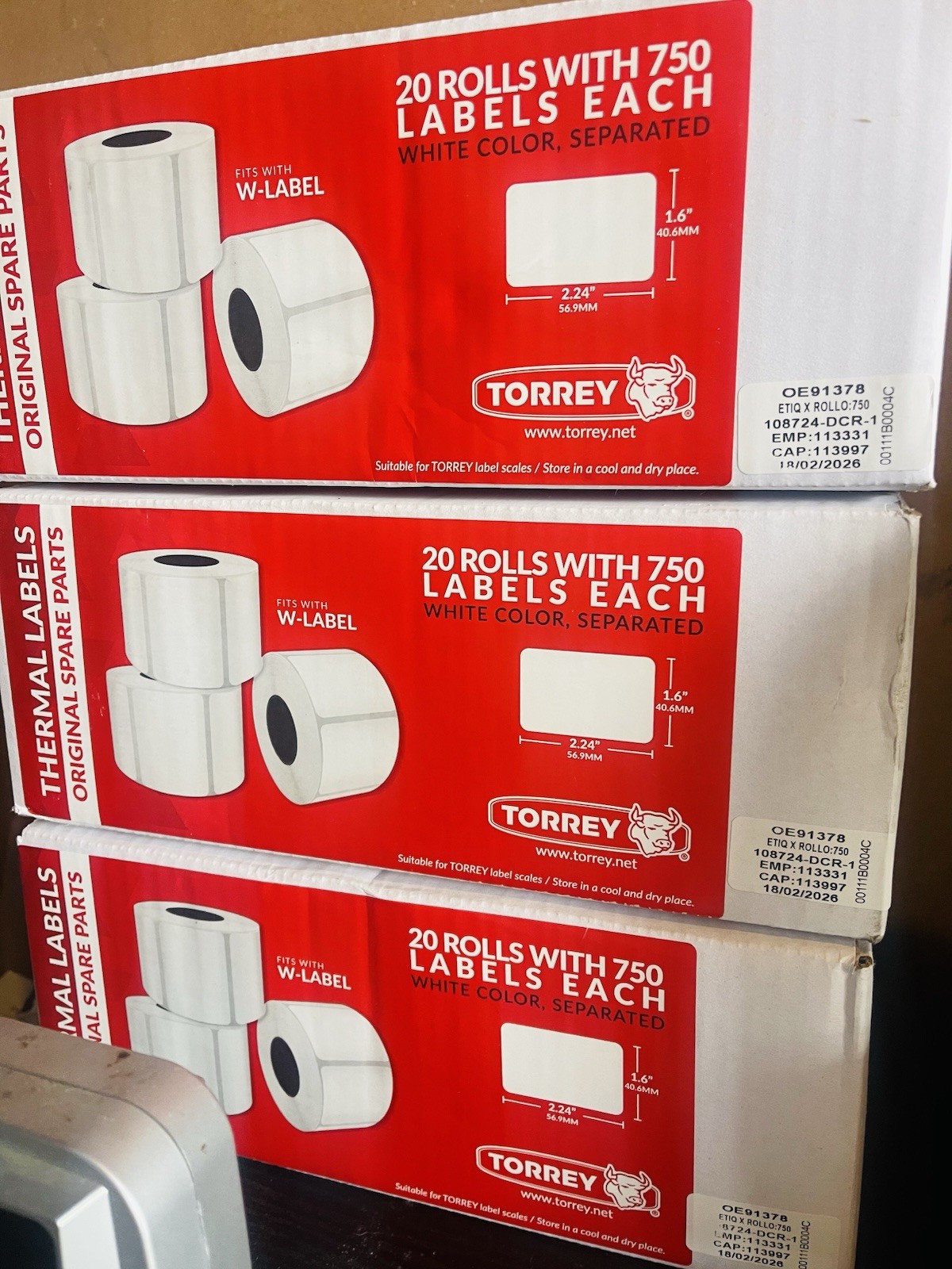 OEM Torrey W-Label Scale Blank Standard Thermal Label 1 Case/20 Roll, 750/Roll