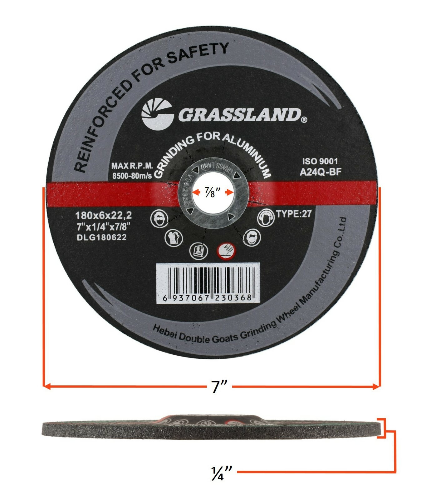Grinding Disc, Aluminum Grinding wheel – 7″ x 1/4″ x 7/8″ – T27