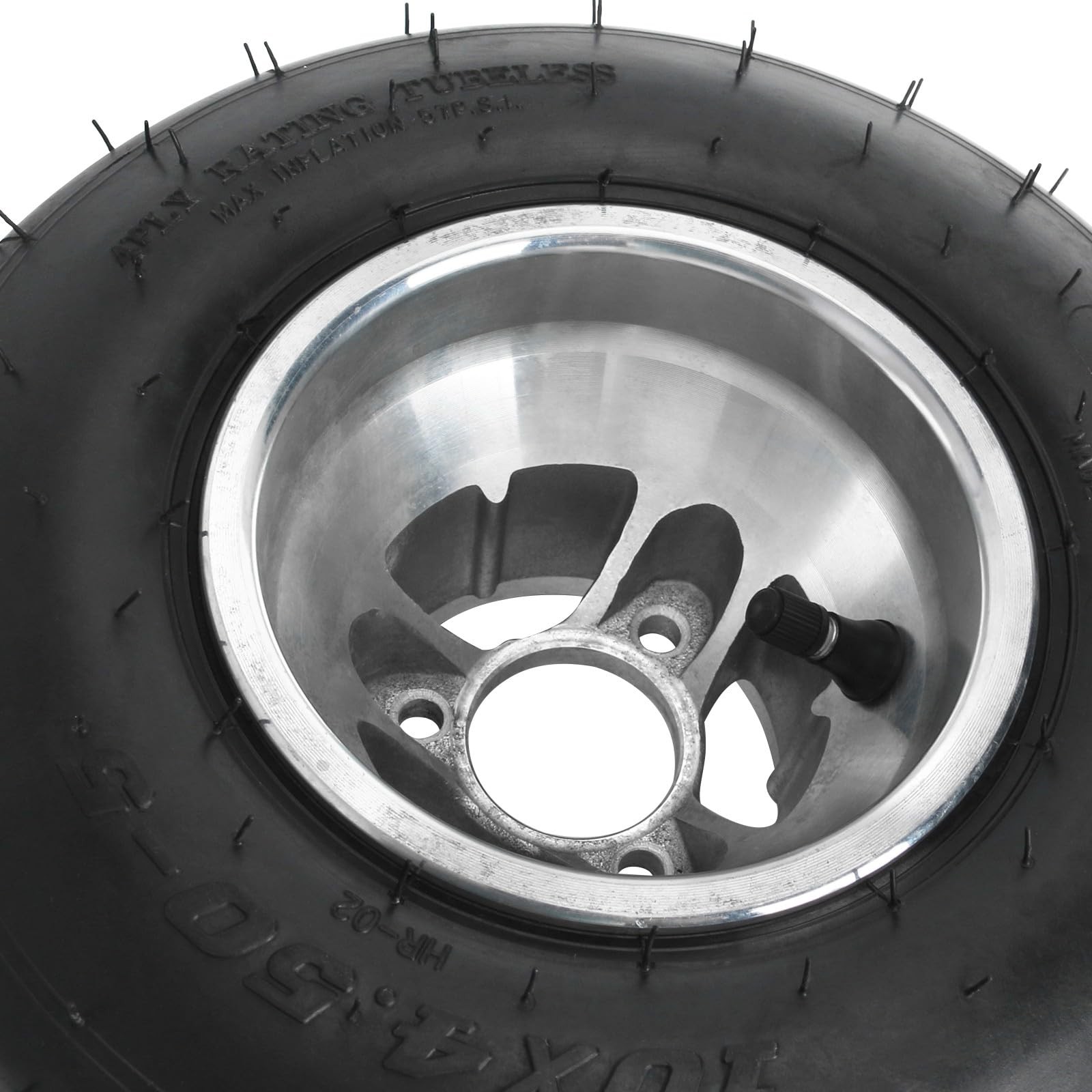 4PCS 10×4.5-5 Go Kart Tires Rims Aluminum Smooth Tread Tubeless 3 Lug 50mm