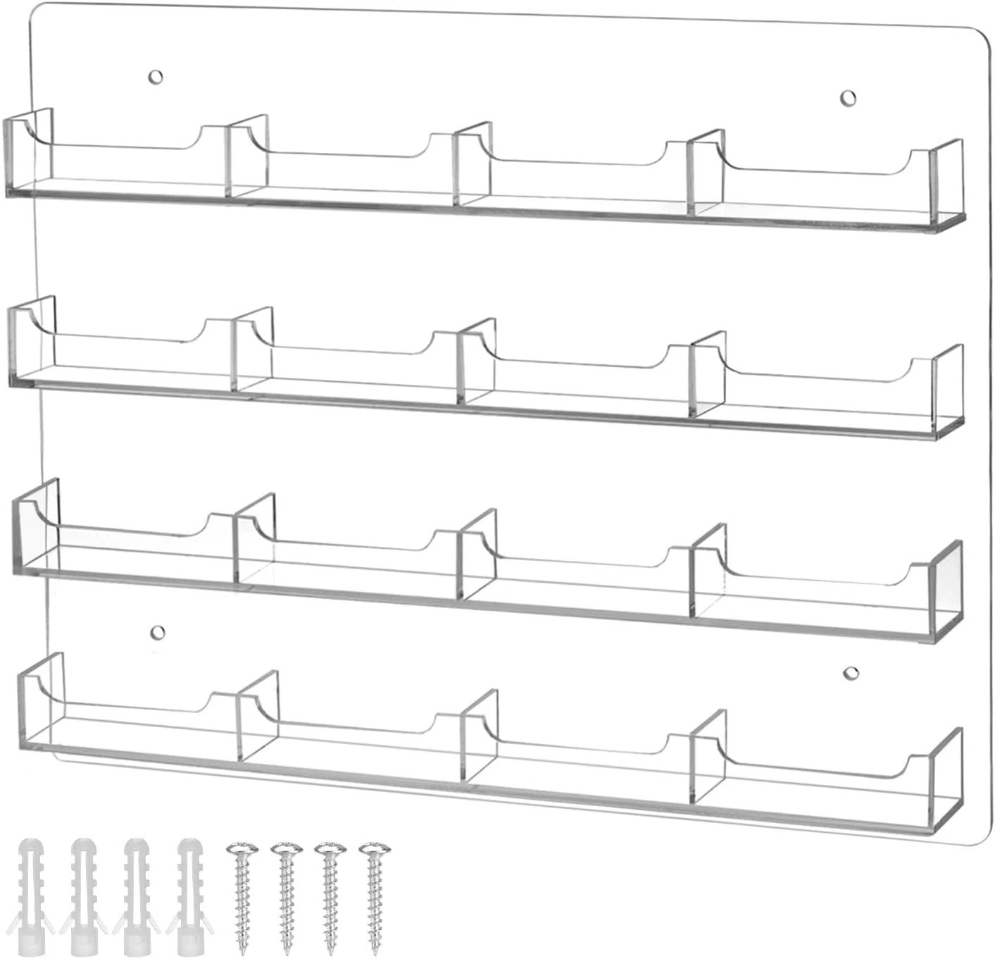 Acrylic Business Card Holder Wall Mount – 16 Pockets, Clear Sticker Display Rack