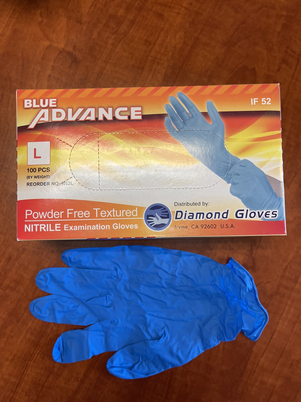 5 Mil + Advance Exam Blue Powder Free 100% Pure Nitrile Gloves, Size L 1000 PCs