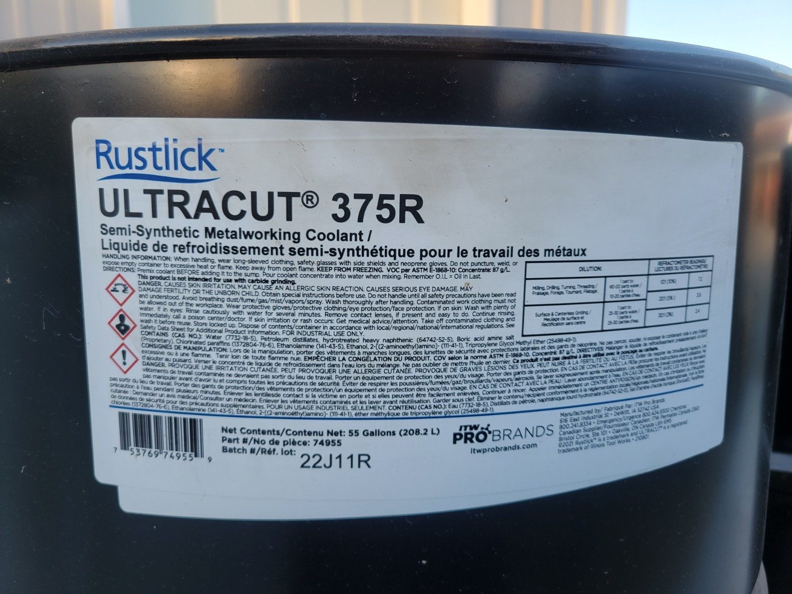 Rustlick 375R Cutting Fluid(1- 55 Gallon Drum) Freight shipping or local pickup