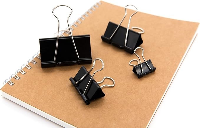 DSTELIN 100 Assorted Binder Clips, 6 Sizes: XL to Micro (Black)