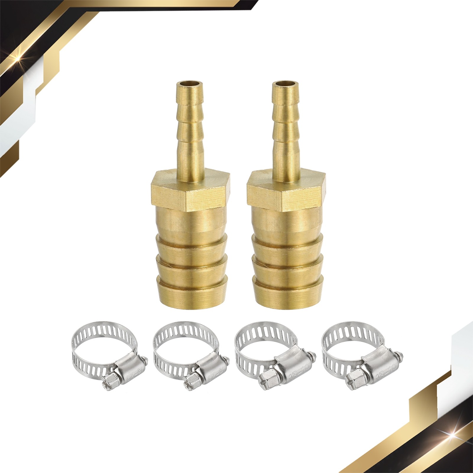 2 Pcs 1/4″ to 5/8″ Brass Hose Barb Reducer with 4 Clamps for Air Water Fuel