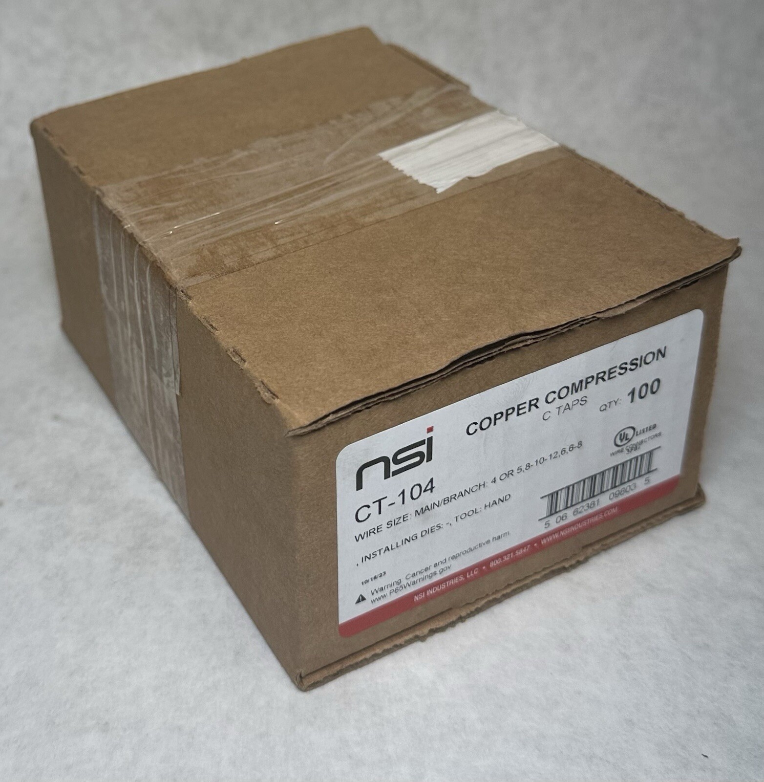 NEW (100-Pack) NSI CT-104 Copper Compression C-Tap Connector 4 AWG – 6 AWG (Run)