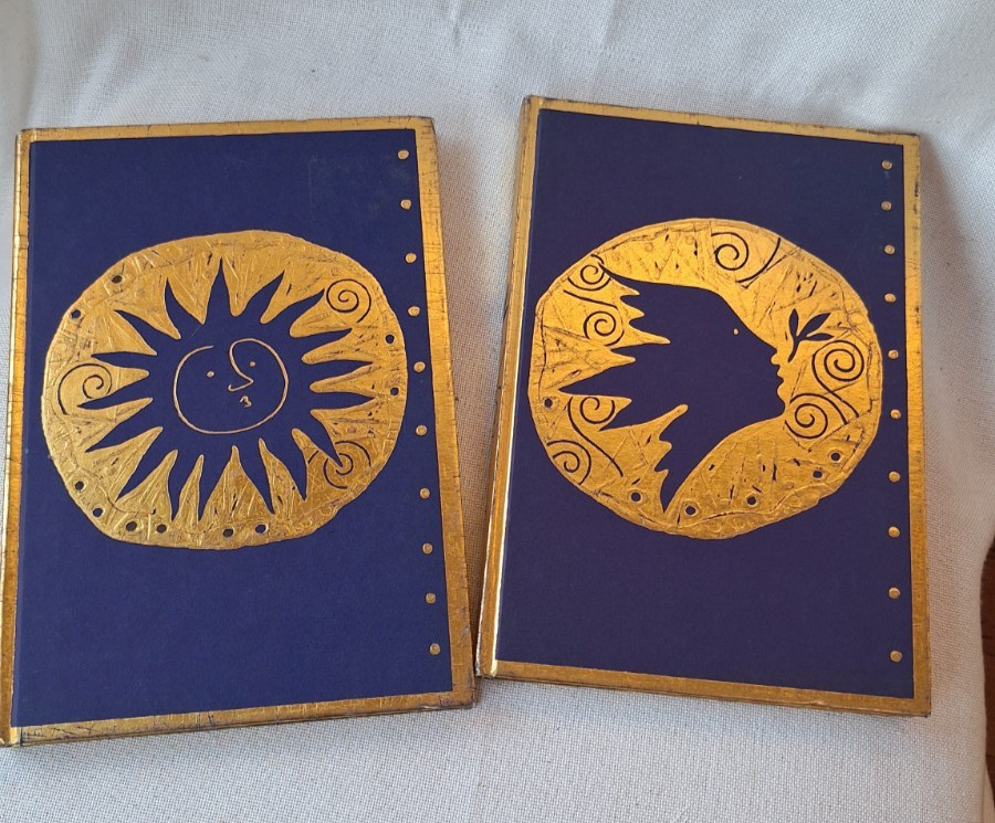2 Journals Hardcover Blank Page Purple & Gold Celestial, Boho, Travel Notebook