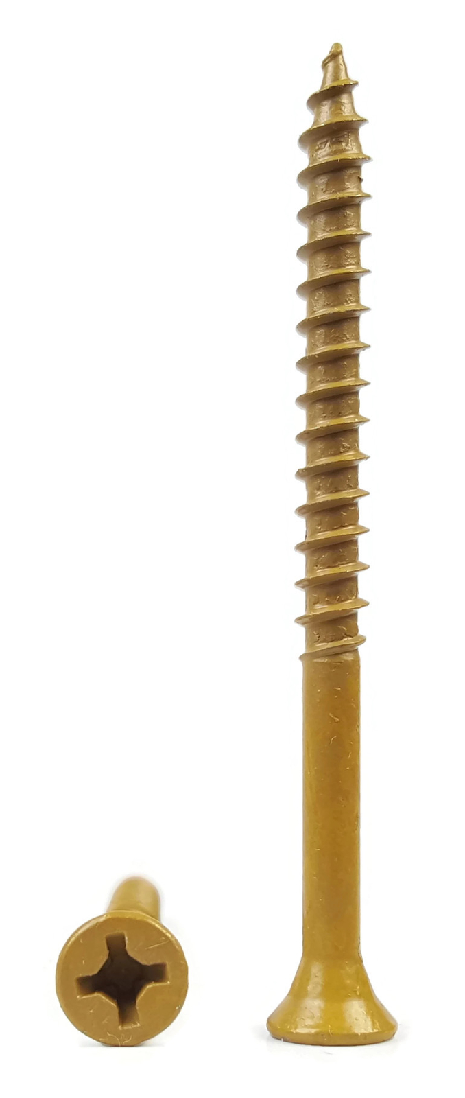#8 x 2″ Phillips Square Combo Drive Steel Tan Deck & Wood Screws – Coated