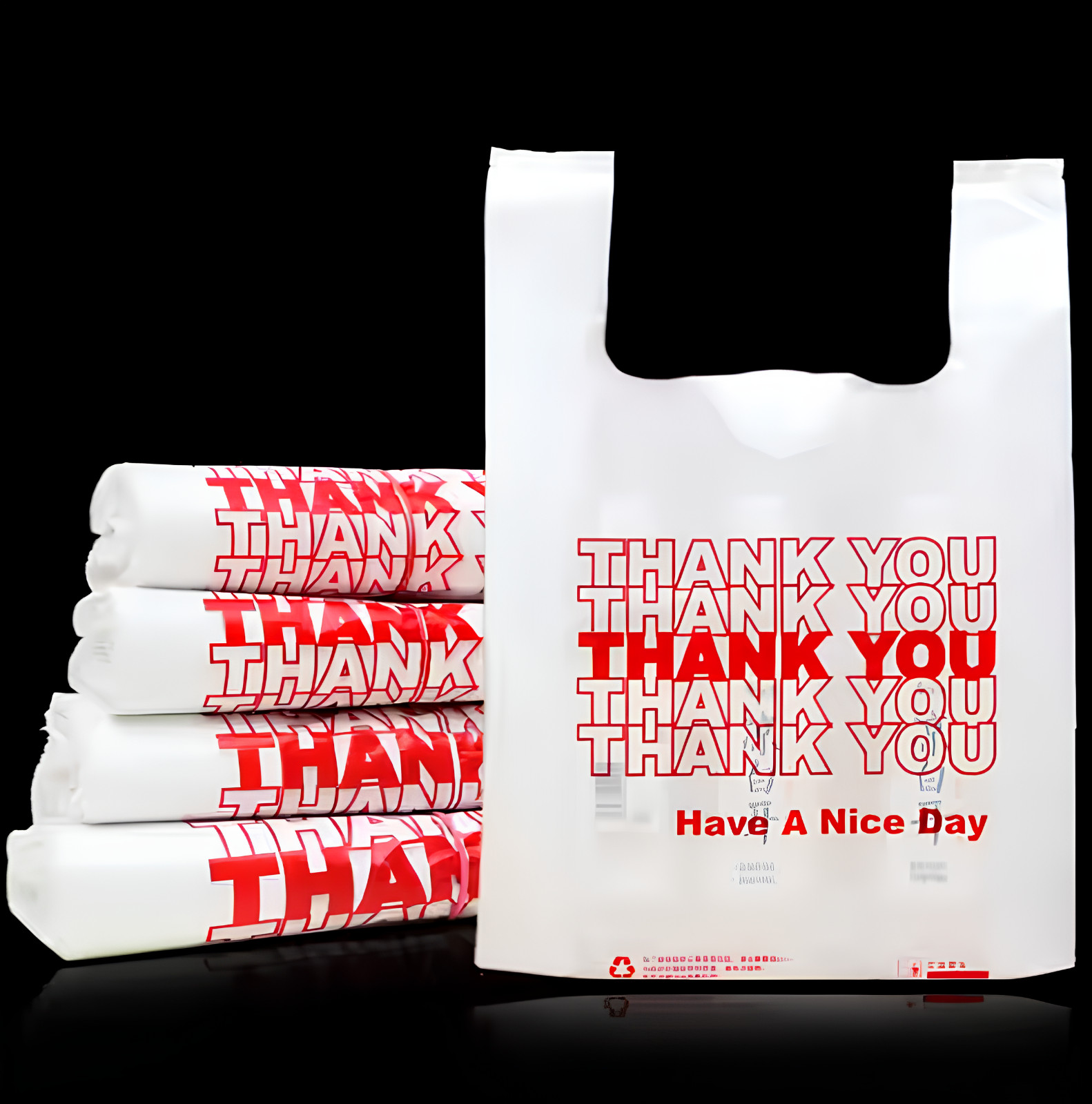 Thank You Bags, 1000 Pcs, White Plastic, 11.5X6.5×22 Shopping Bags