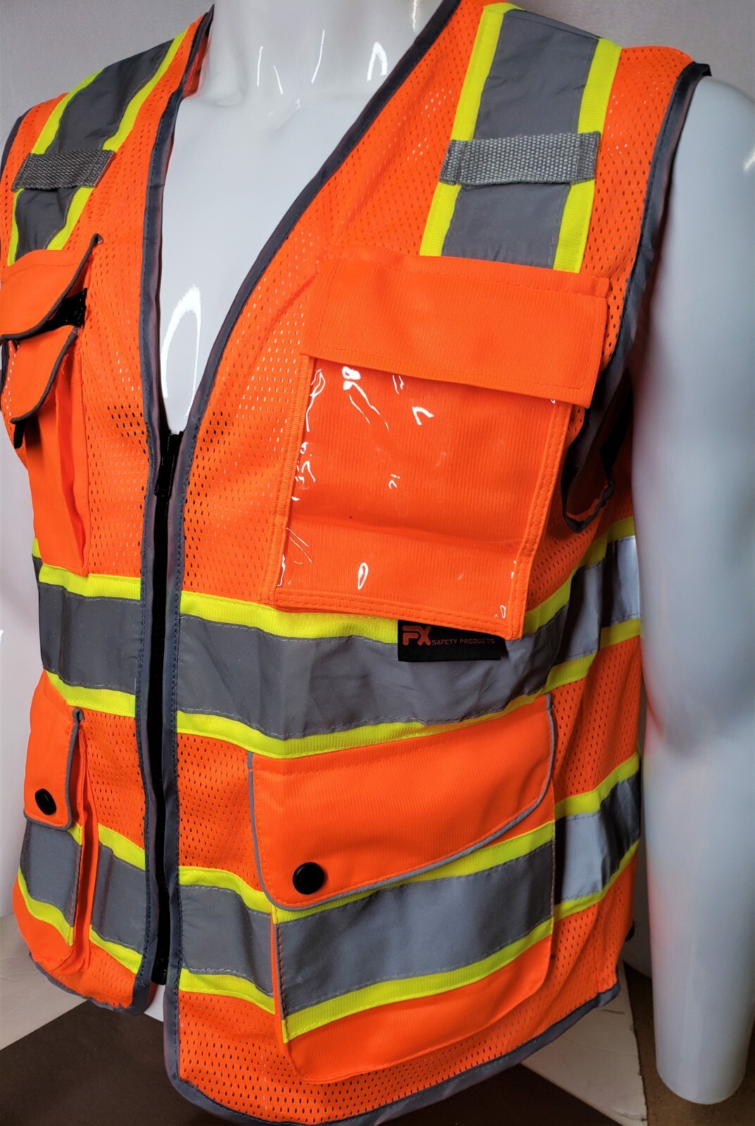 FX High Visibility Reflective BLACK OR BLUE Safety Vest w/ ID pocket FXSV8-BK