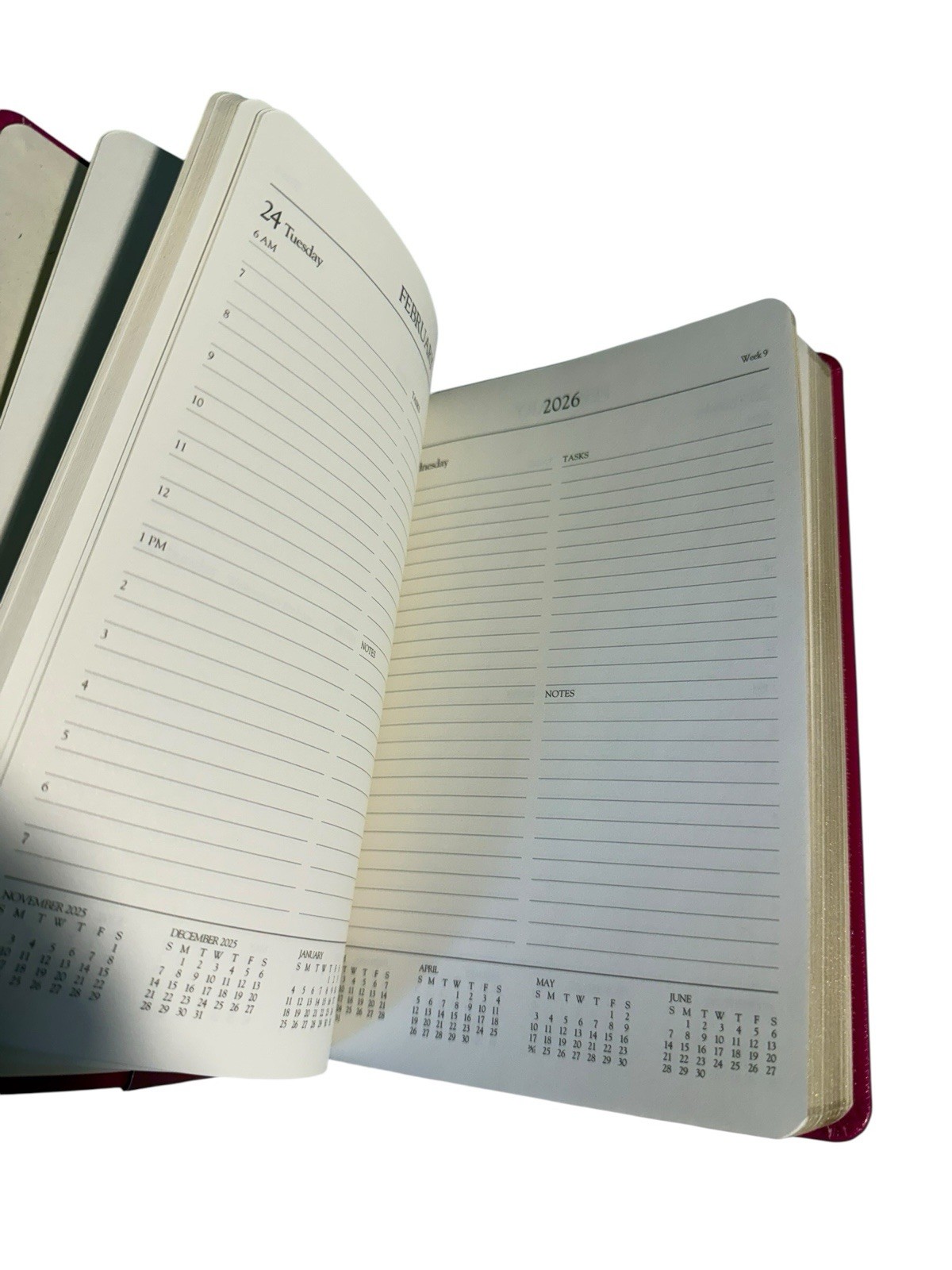 New Gallery Leather 2026 Daily Planner Bright Pink 8” X 5.5” Notes Tasks Format