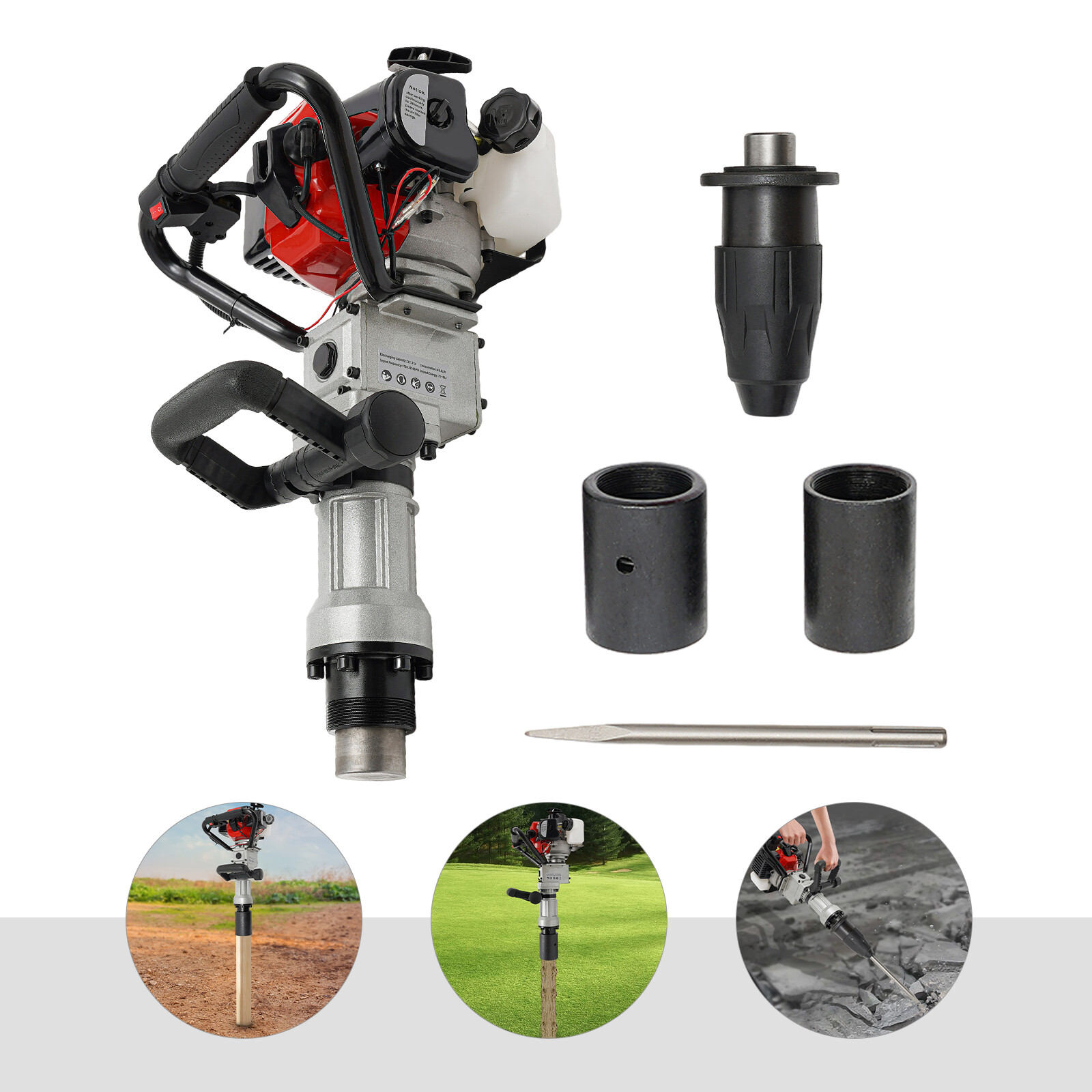 2Stroke 32.7cc Gas Power T Post Driver & Demolition Concrete Breaker Jack Hammer