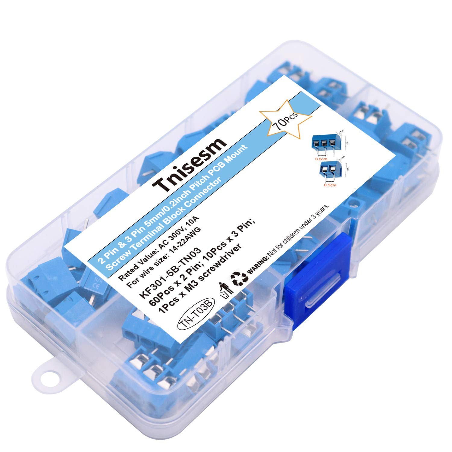 70pcs 2 & 3 Pin 5mm Pitch PCB Mount Screw Terminal Block Connectors Splicable TN