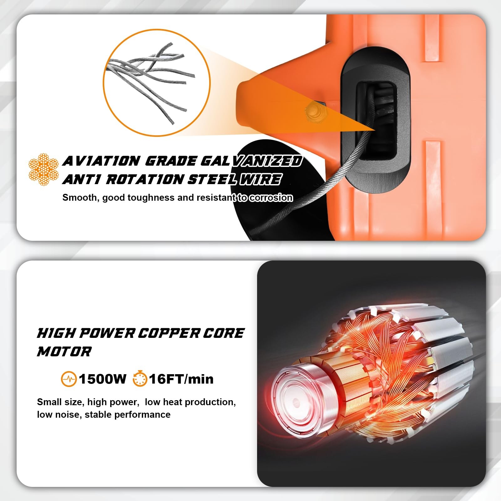 Power Electric Portable Hoist Winch 1500LBS, 3 in 1 Electric Cable Hoist 110V 25