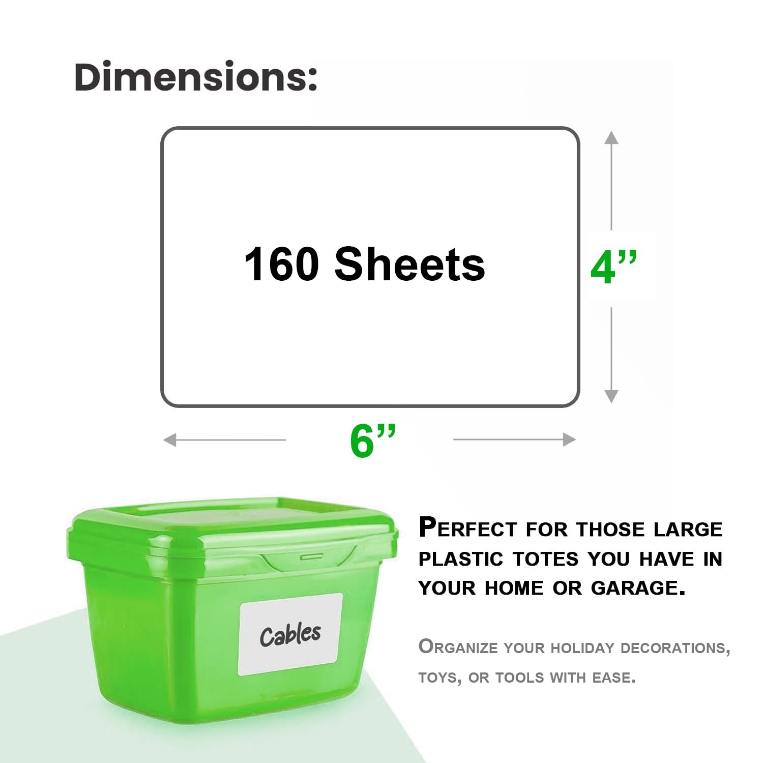 150 Pcs Labels for Storage Bins, 6 X 4 Inch Removable Tear 6″ x 4″, White