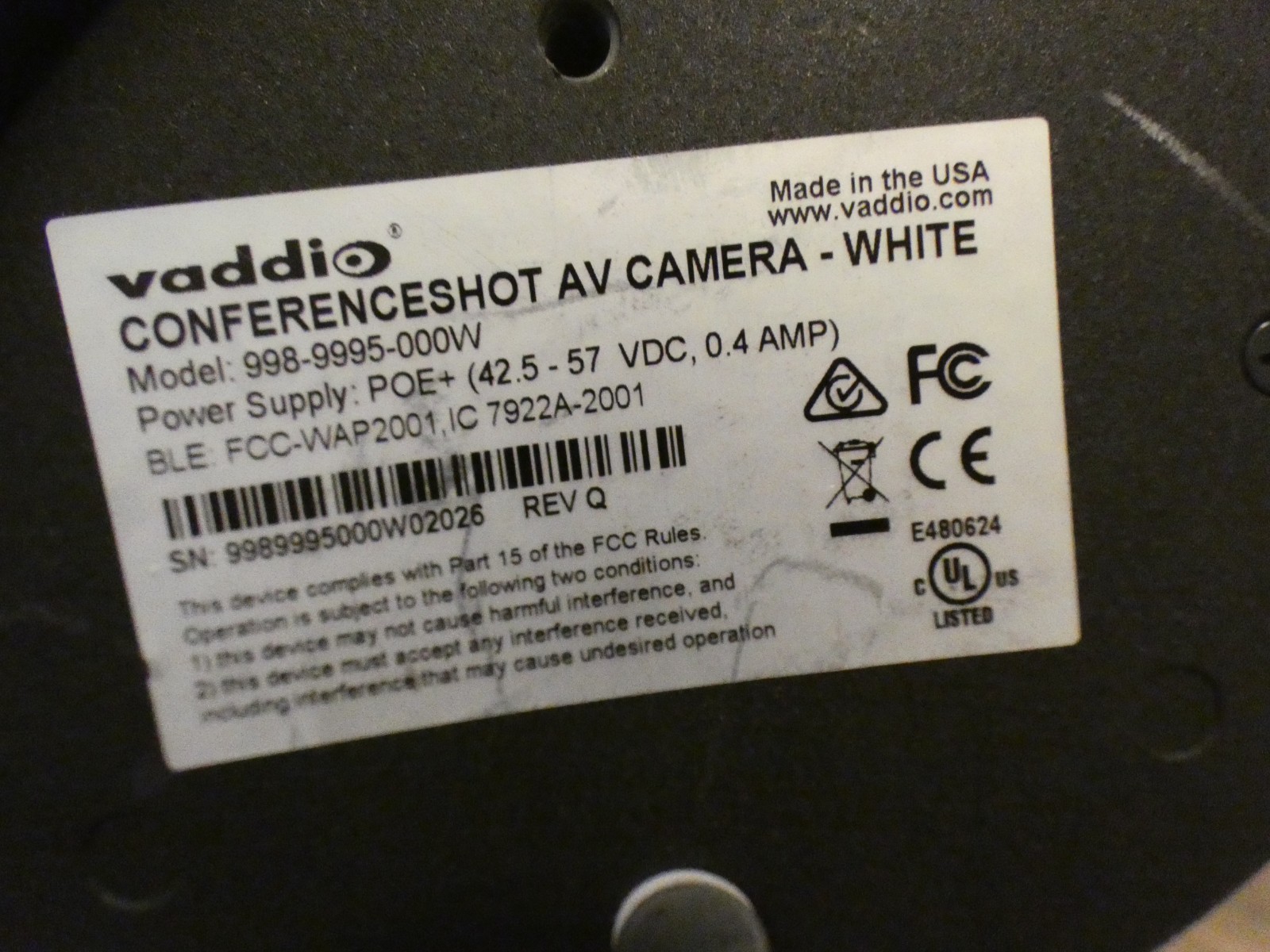 Vaddio 999-9995-000W ConferenceSHOT AV HD Conference Room System PTZ Camera
