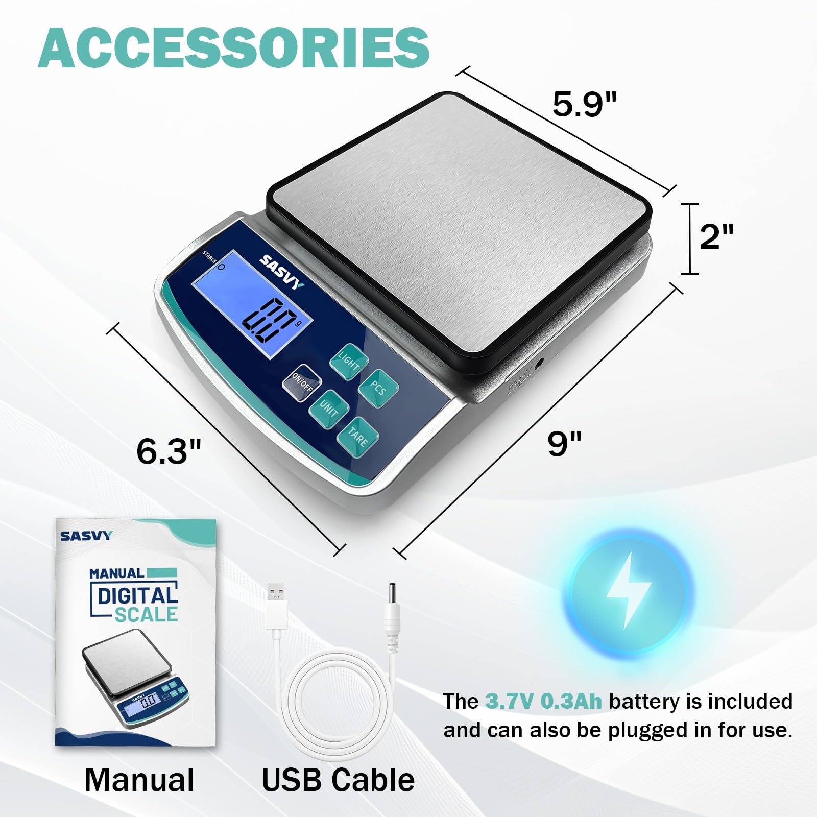 Digital Lab Scale 5000g x 0.1g oz/lb/g/kg Precision Electronic Scientific Sca…