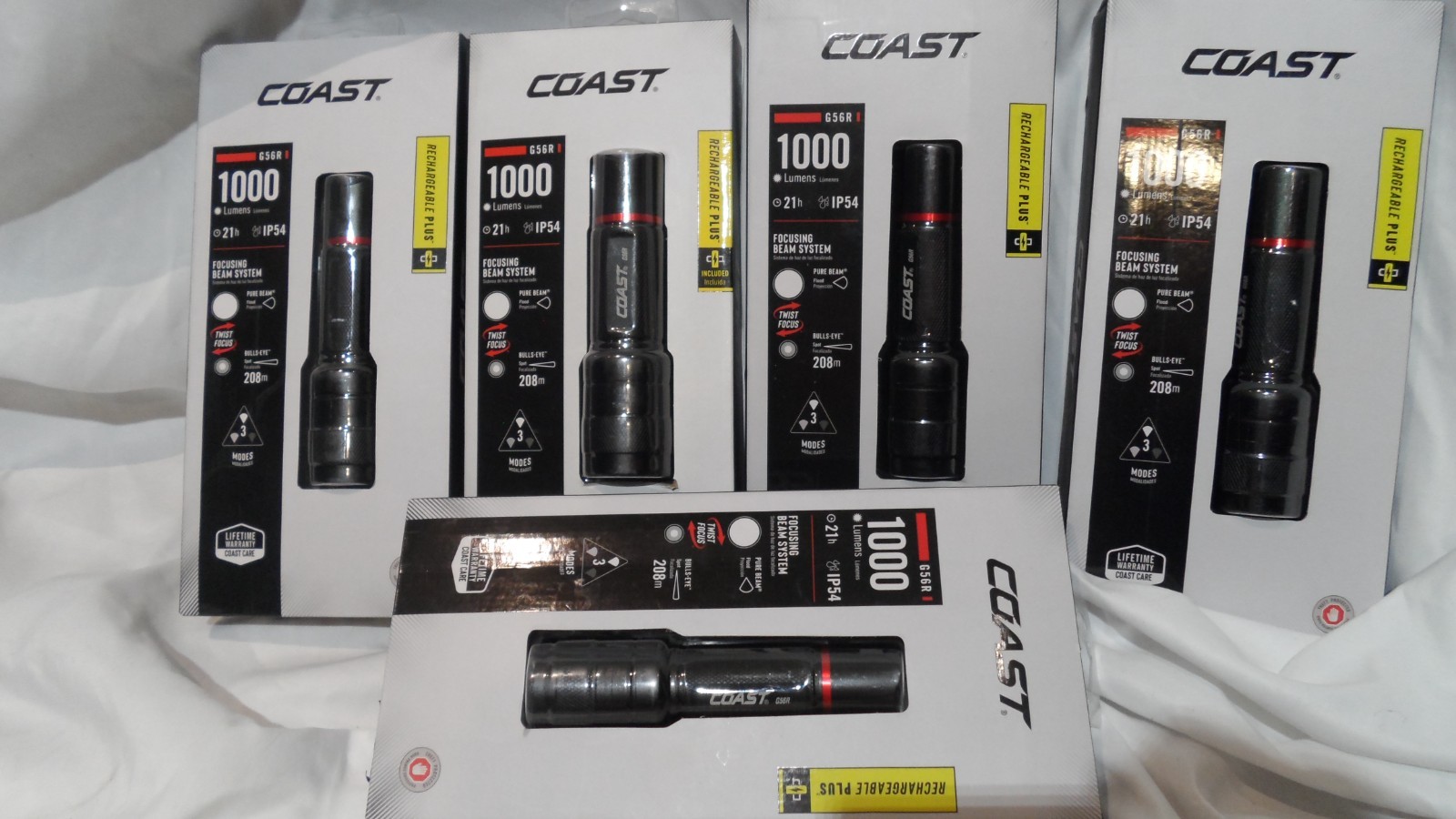 Lot of 5 Coast G56R 1000 Lumens USB-C Rechargeable IP54 Twist-Focus Flashlight