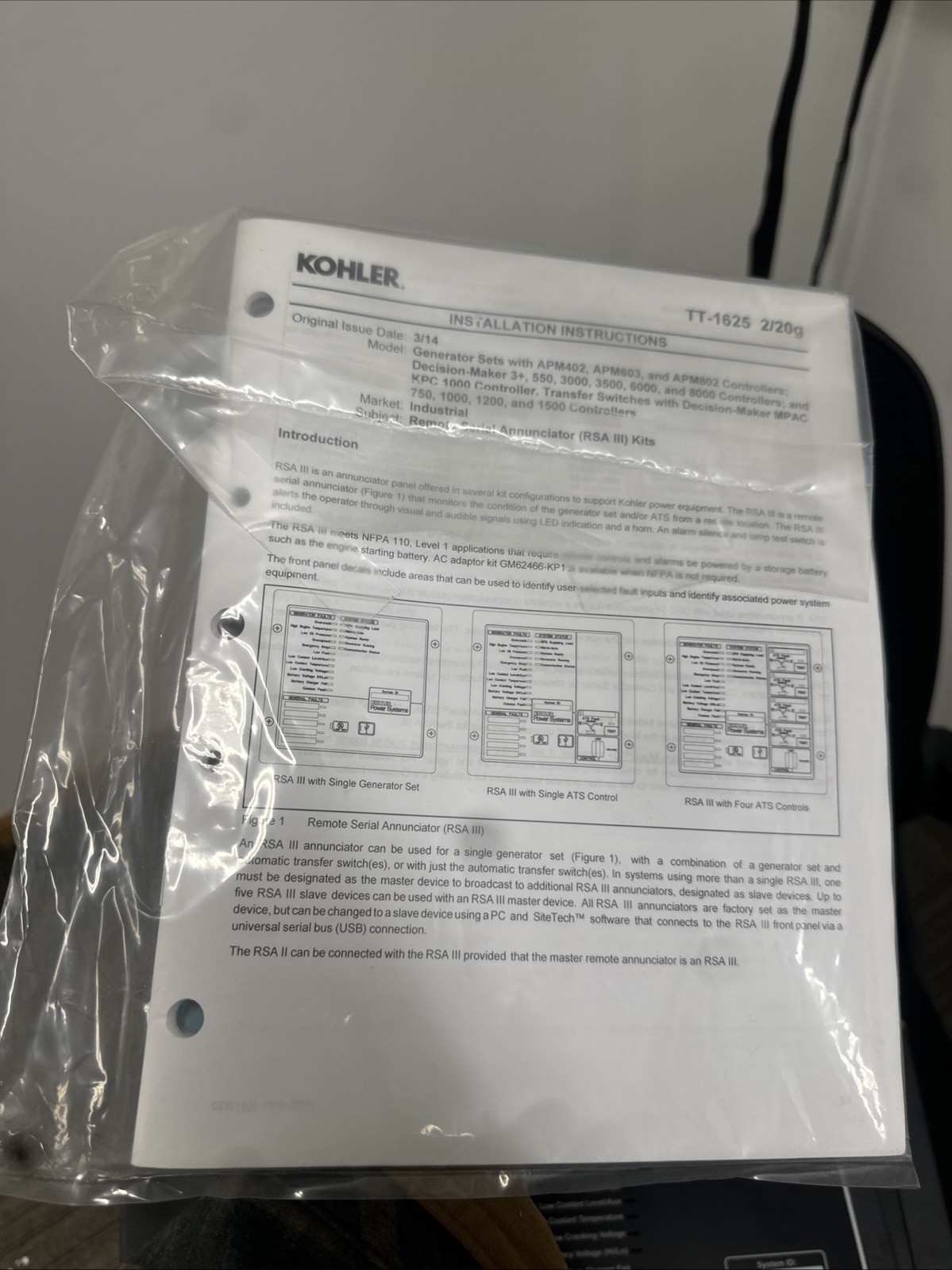TT-1625 Kohler Remote Serial Annunciator (RSA III) Panel GM85123-3