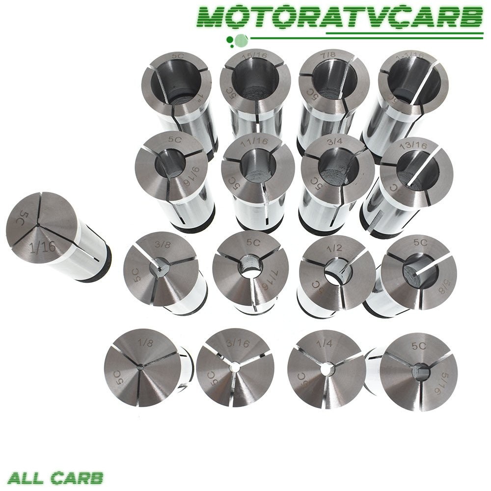 ALL-CARB 17Pcs 1/16 – 1-1/16″ 5C Round Collet Set By 16th Harden 0006″ TIR Steel