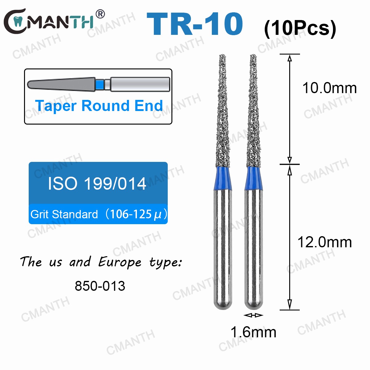 US Dental Diamond Burs Taper Round End Diamond Bur 20PCS For High Speed 850 856
