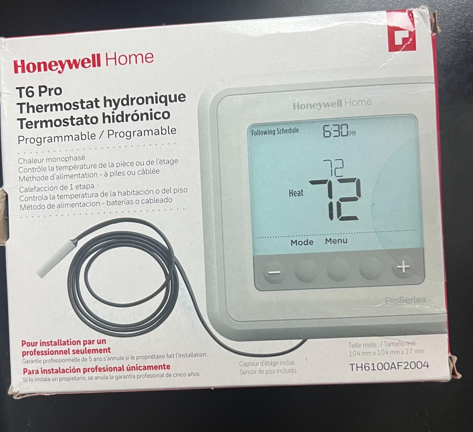 Honeywell PRO TH6100AF2004 T6 Hydronic Programmable Thermostat 5735