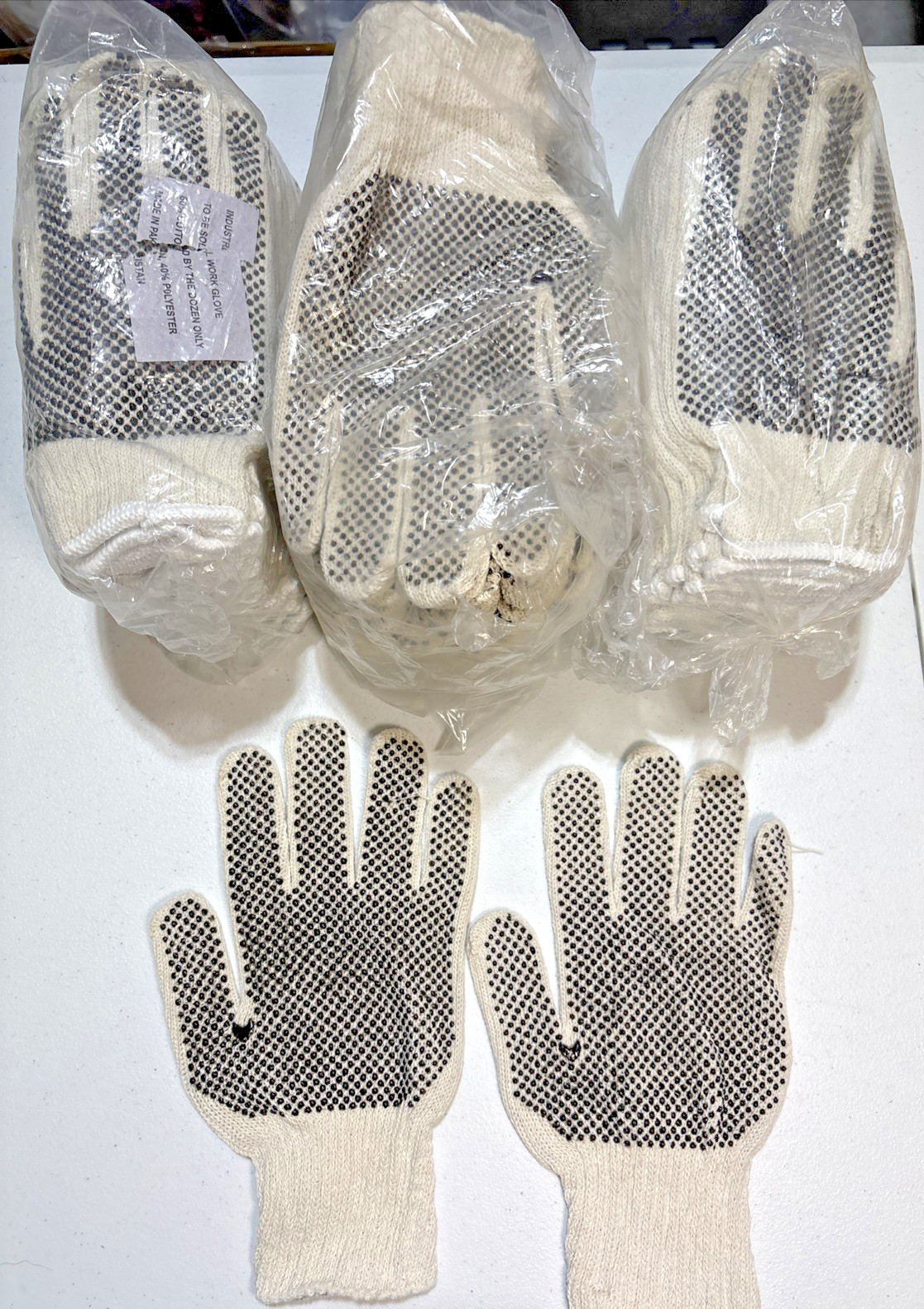 12 Pairs Double Side Dot Knit Work Gloves – PVC Dot Grip – Bulk 1 Dozen