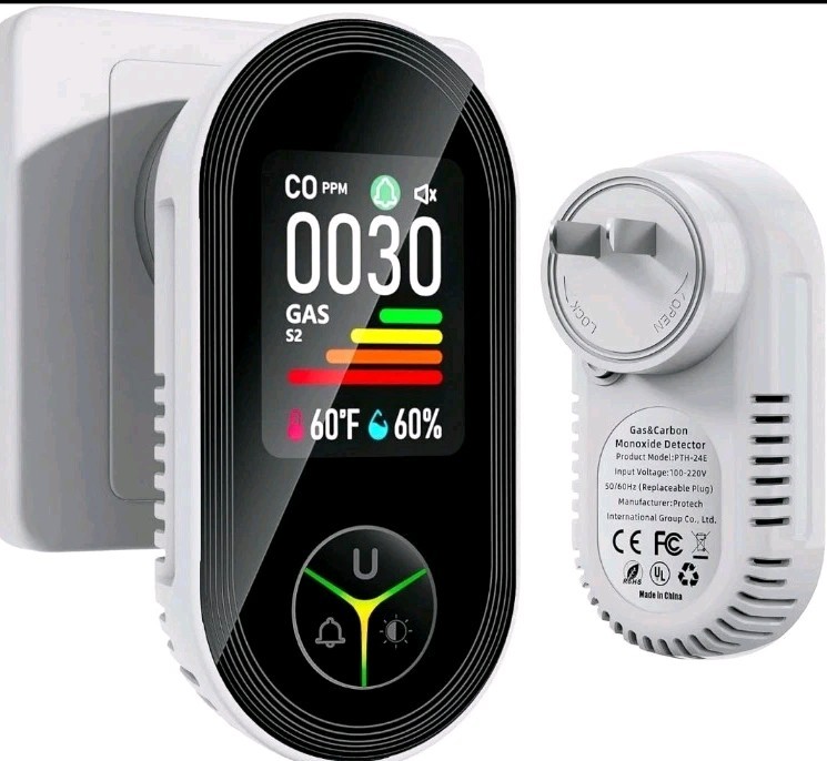 Plug‑In Carbon Monoxide Detector Travel CO Monitor Portable Fast Ship Safety New