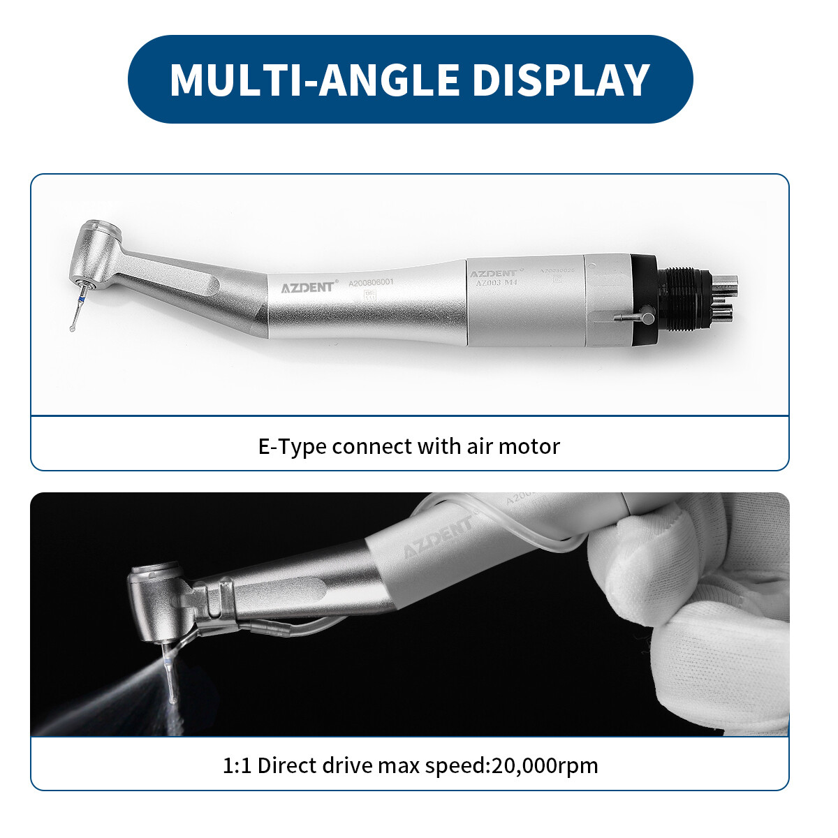 Dental Slow Low Speed Handpiece Push Contra Angle For Friction Grip 1.6mm Bur