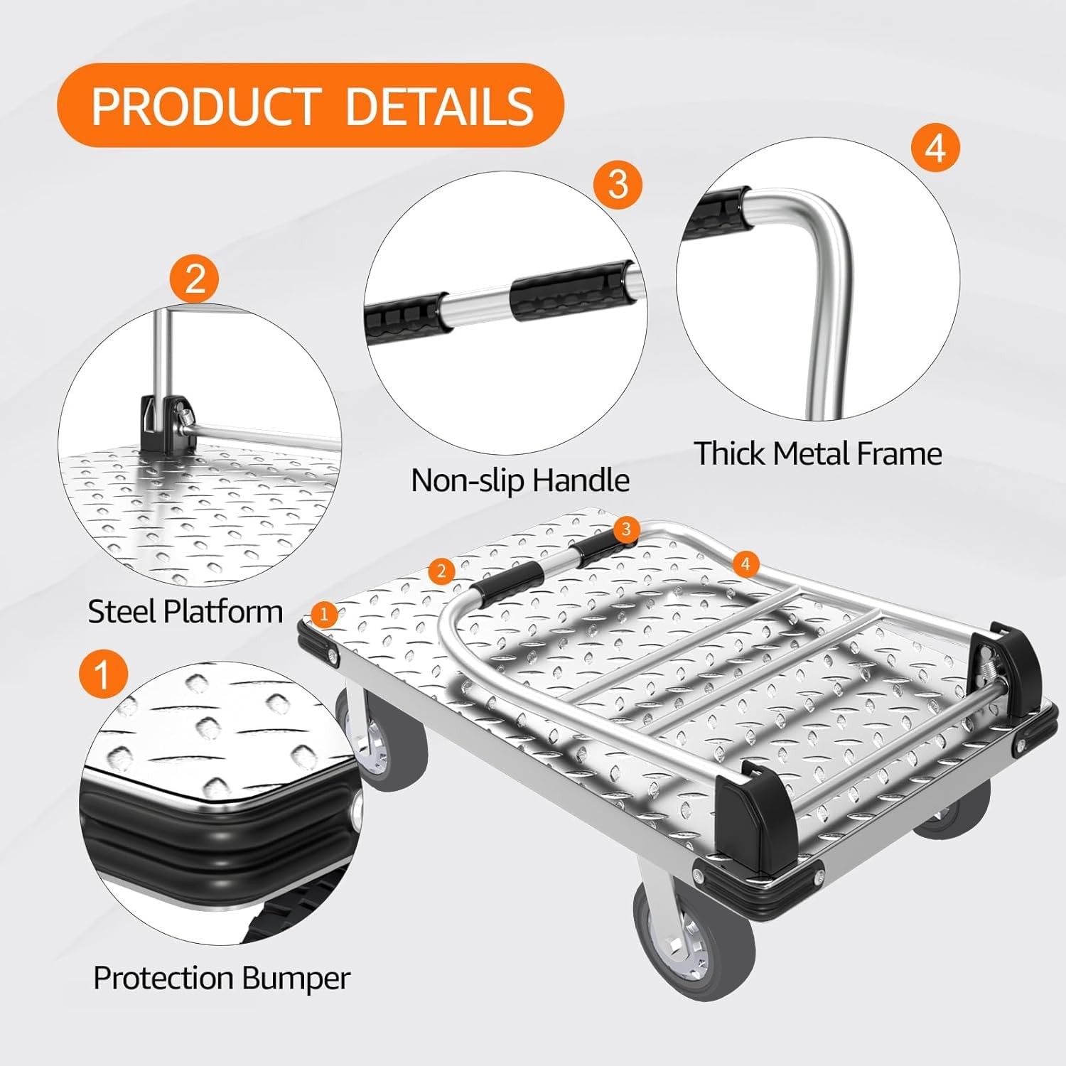 Heavy Duty Folding Dolly Cart Hand Truck 2000 lb Utility Trolley Black Silver