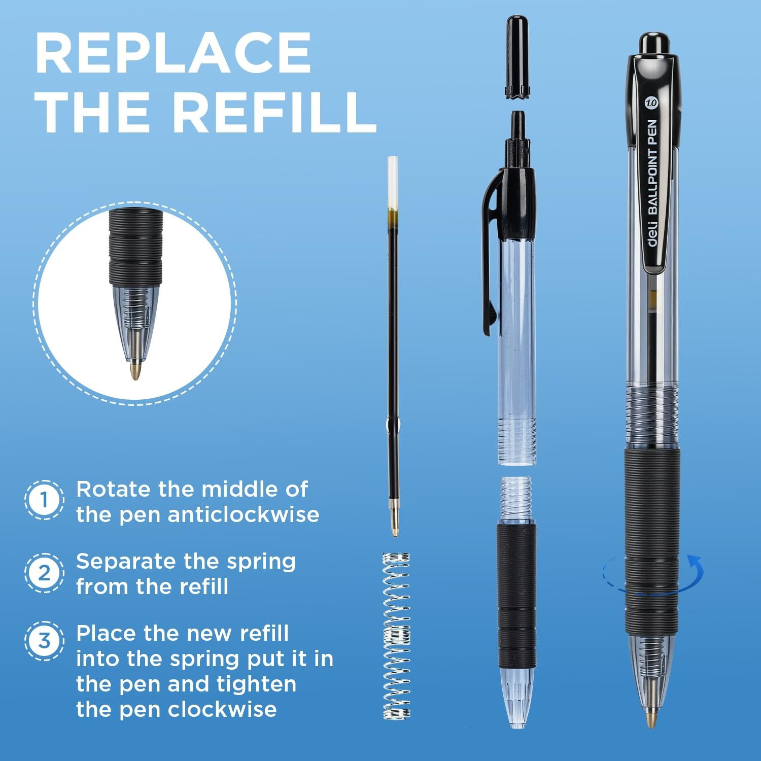 deli Ballpoint Pens Black Ink 100 Pack 1.0MM